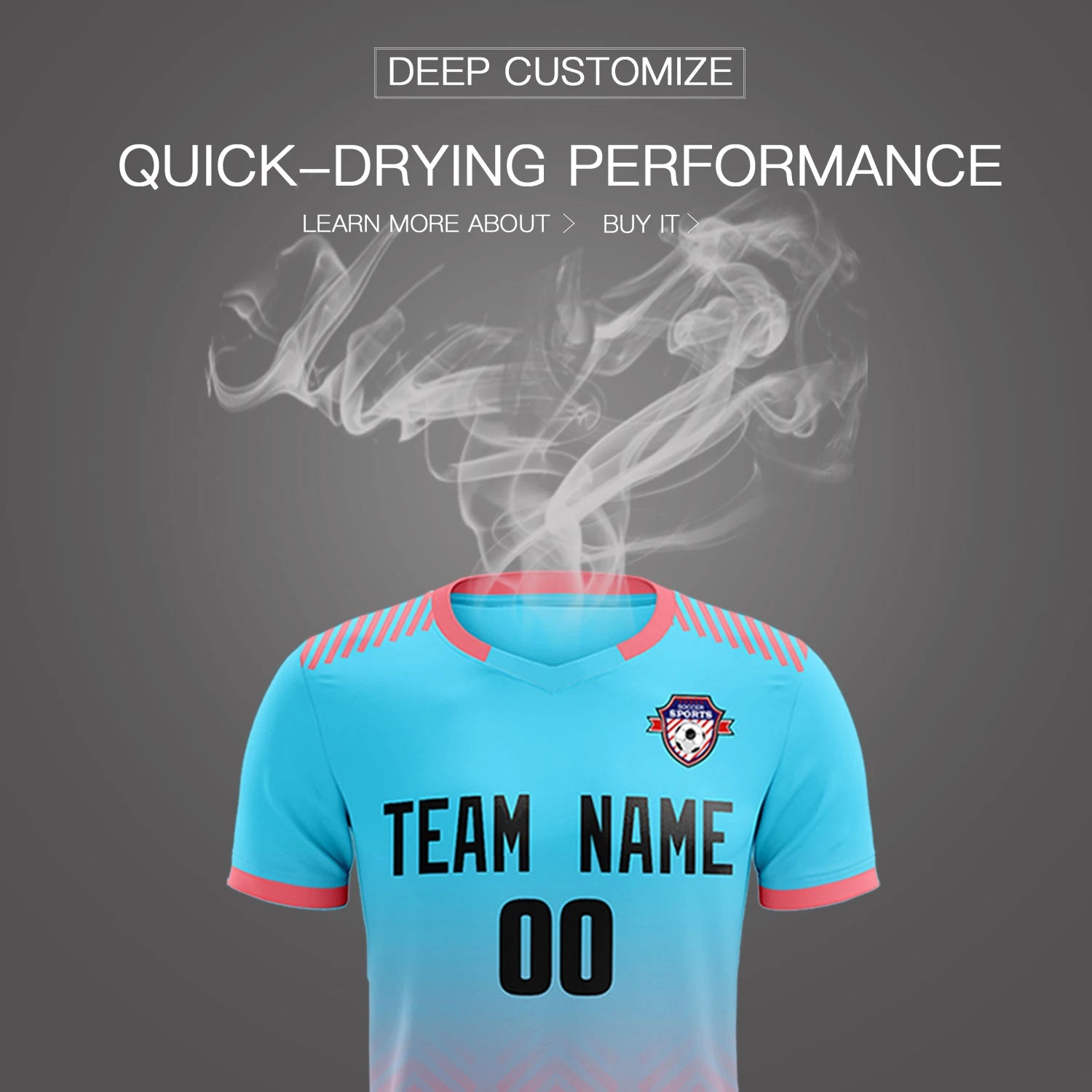 Custom Sky Blue Light Pink Printing Sportswear Soccer Sets Jersey