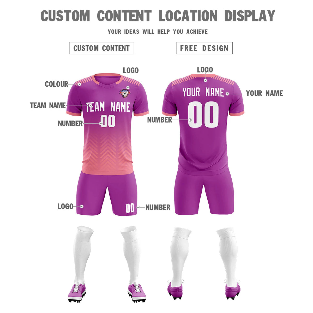 Custom Purple Light Pink Printing Sportswear Soccer Sets Jersey