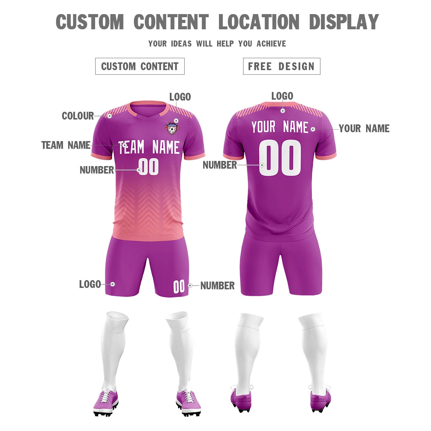 Custom Purple Light Pink Printing Sportswear Soccer Sets Jersey