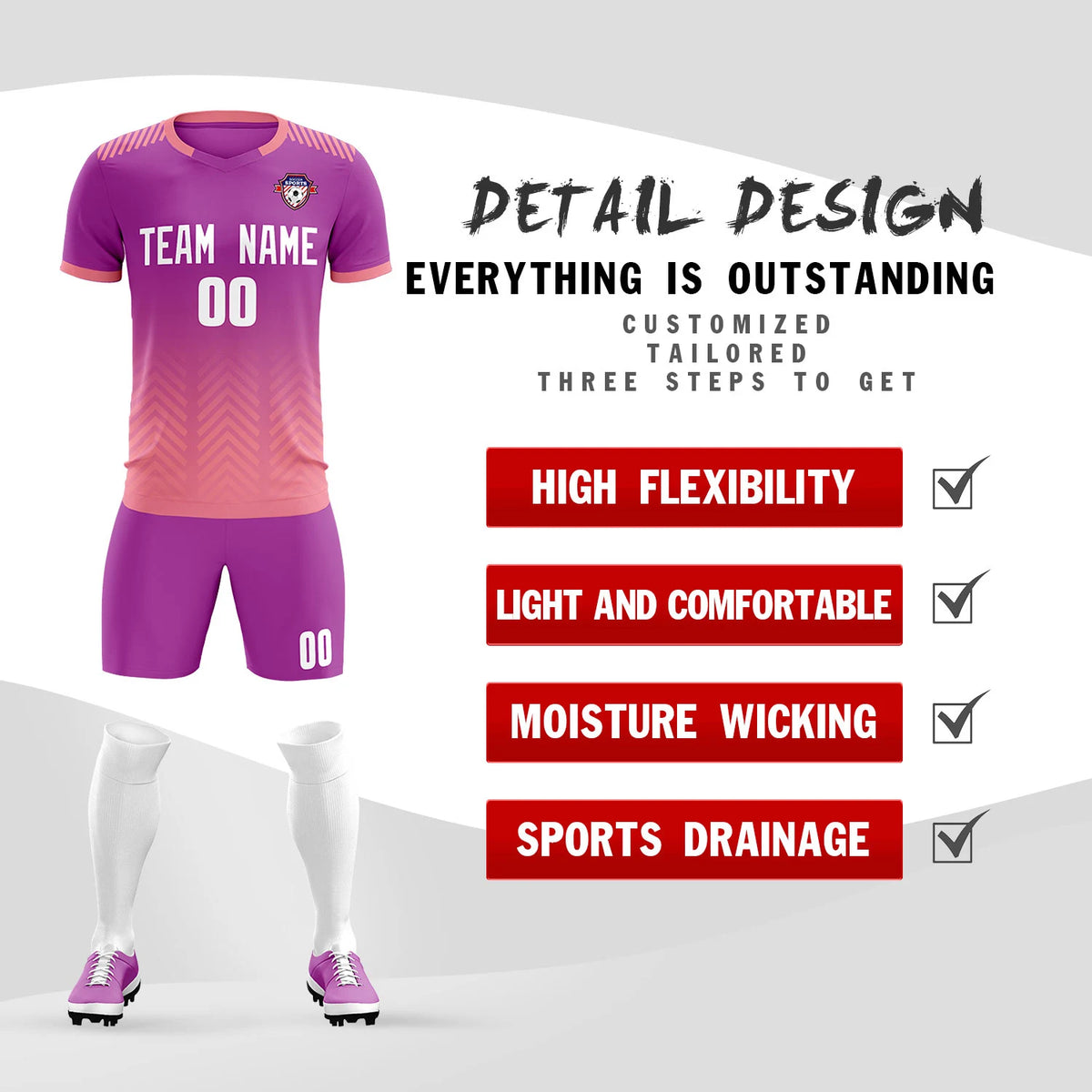 Custom Purple Light Pink Printing Sportswear Soccer Sets Jersey