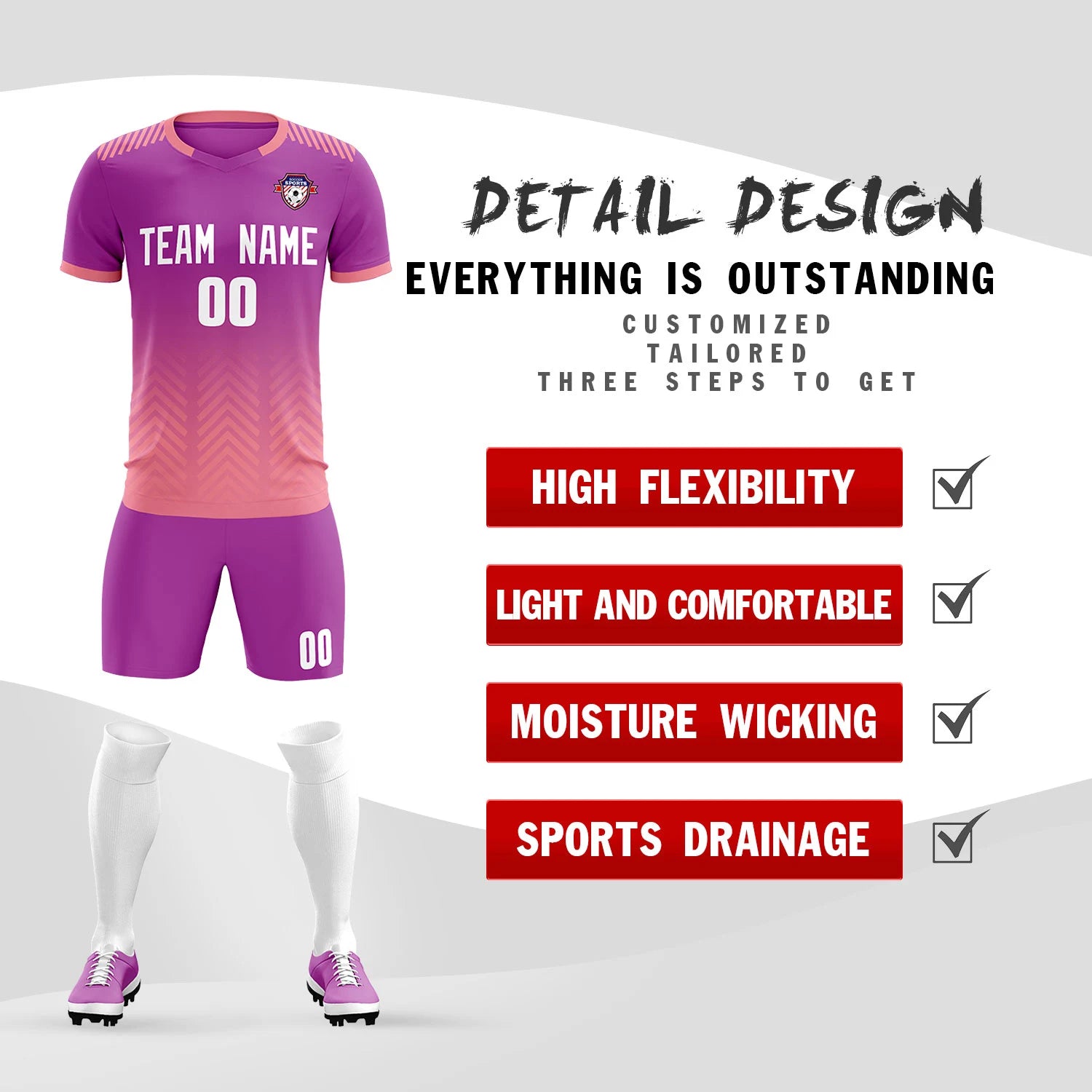 Custom Purple Light Pink Printing Sportswear Soccer Sets Jersey