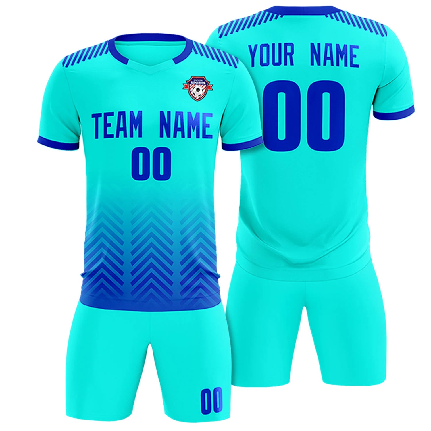 Custom Bright Green Royal Blue Printing Sportswear Soccer Sets Jersey