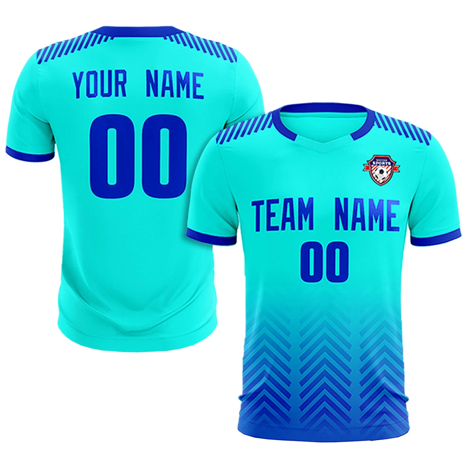 Custom Bright Green Royal Blue Printing Sportswear Soccer Sets Jersey