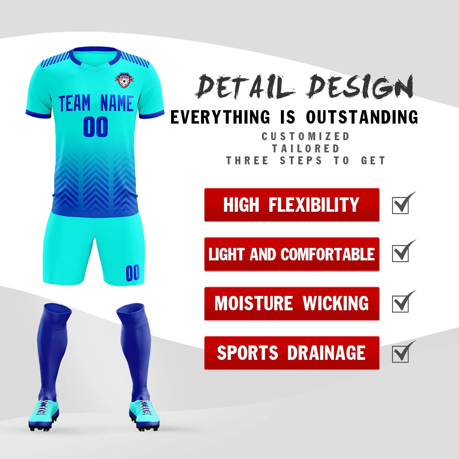 Custom Bright Green Royal Blue Printing Sportswear Soccer Sets Jersey