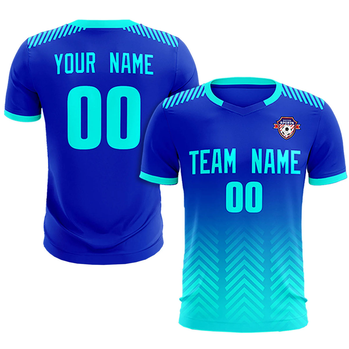 Custom Royal Blue Bright Green Printing Sportswear Soccer Sets Jersey
