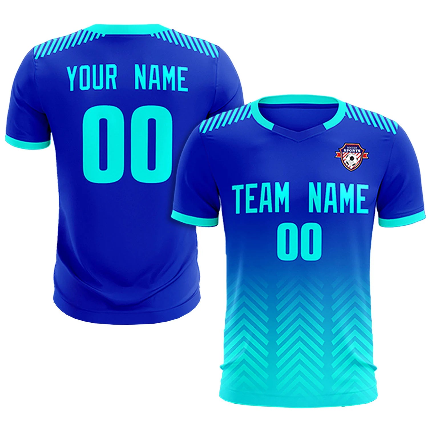 Custom Royal Blue Bright Green Printing Sportswear Soccer Sets Jersey