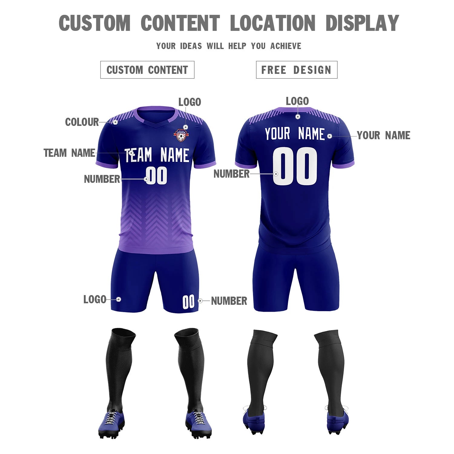 Custom Light Purple Purple Printing Sportswear Soccer Sets Jersey