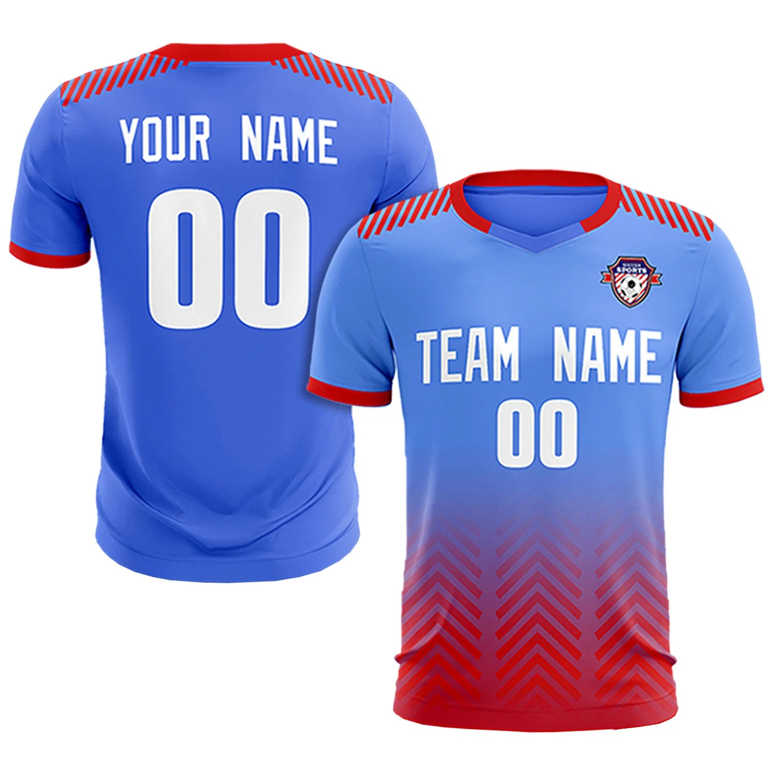 Custom Light Blue Red Printing Sportswear Soccer Sets Jersey