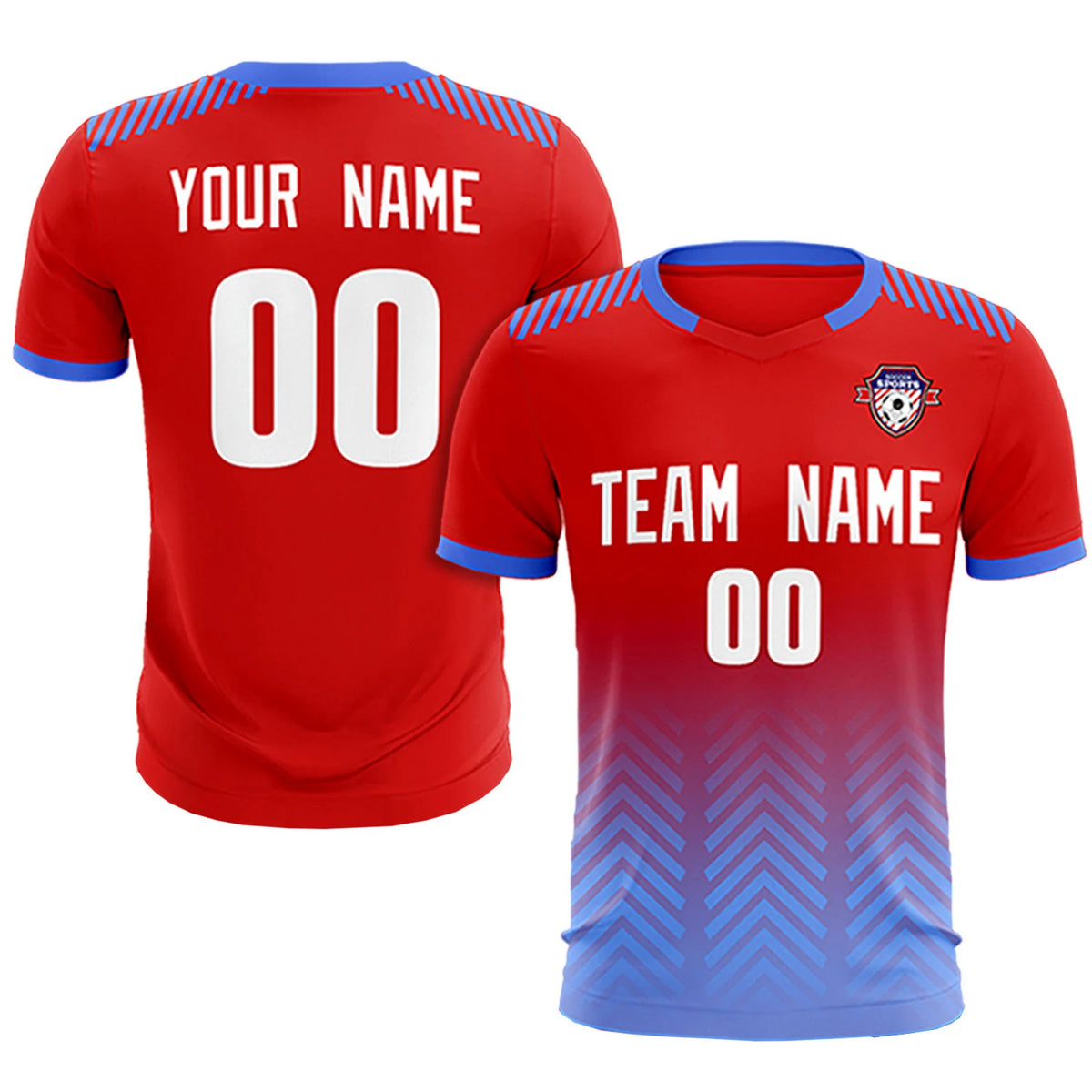 Custom Red Light Blue Printing Sportswear Soccer Sets Jersey