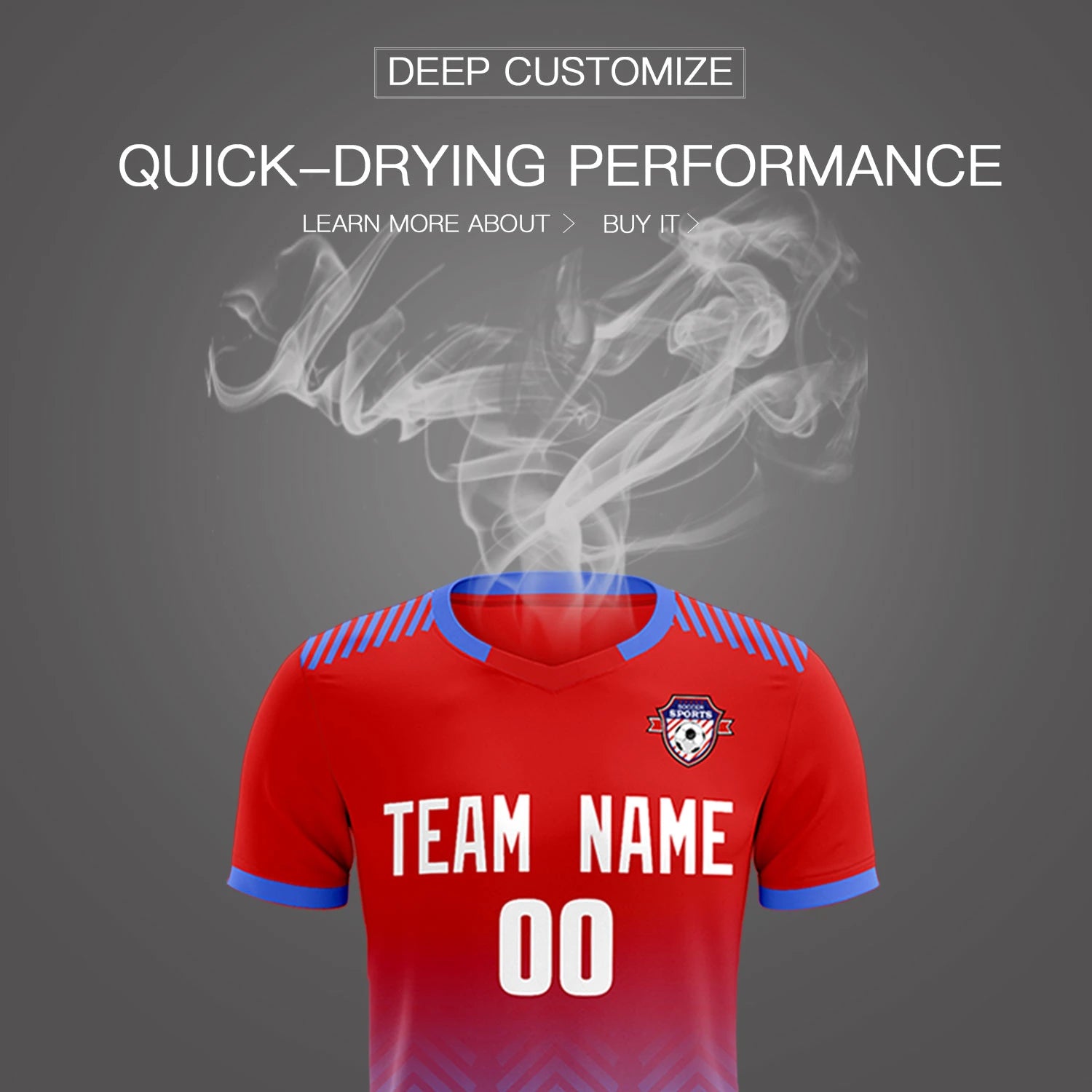 Custom Red Light Blue Printing Sportswear Soccer Sets Jersey