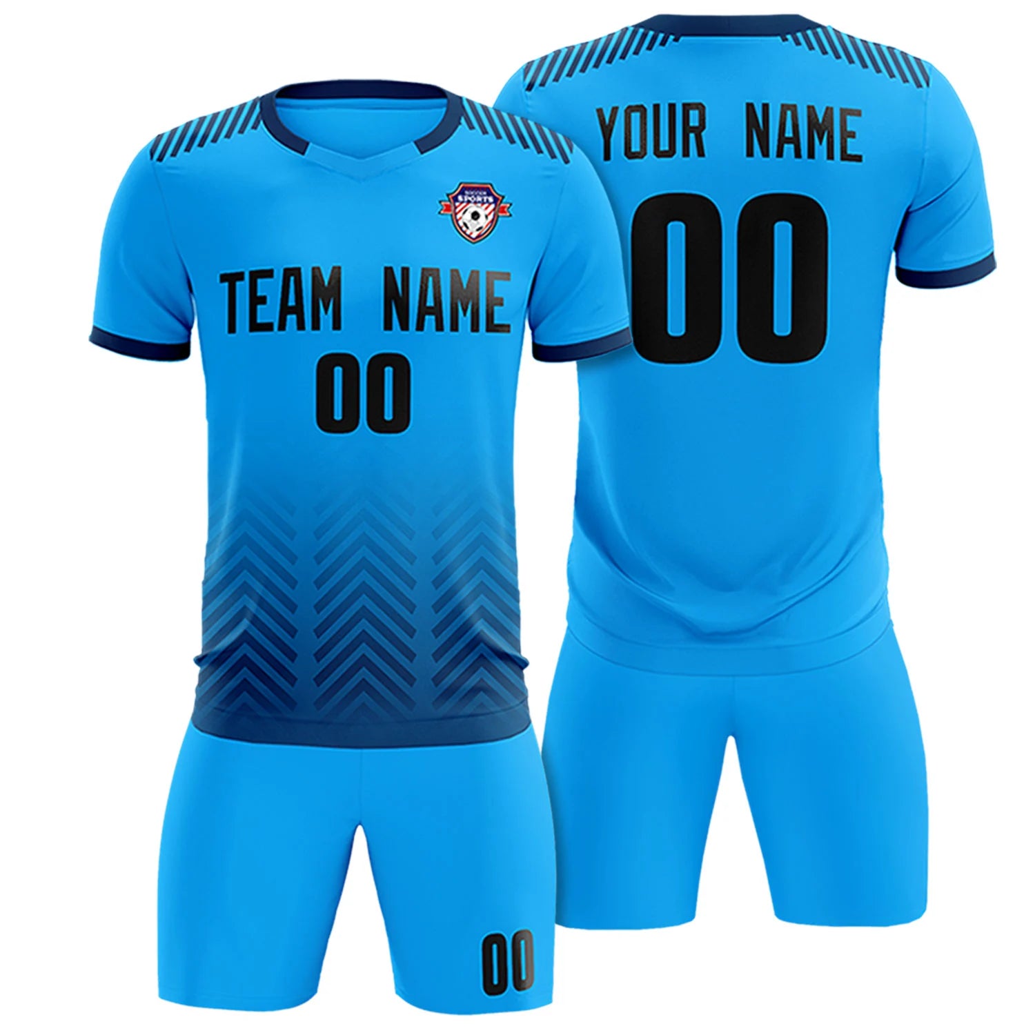 Custom Powder Blue Navy Printing Sportswear Soccer Sets Jersey