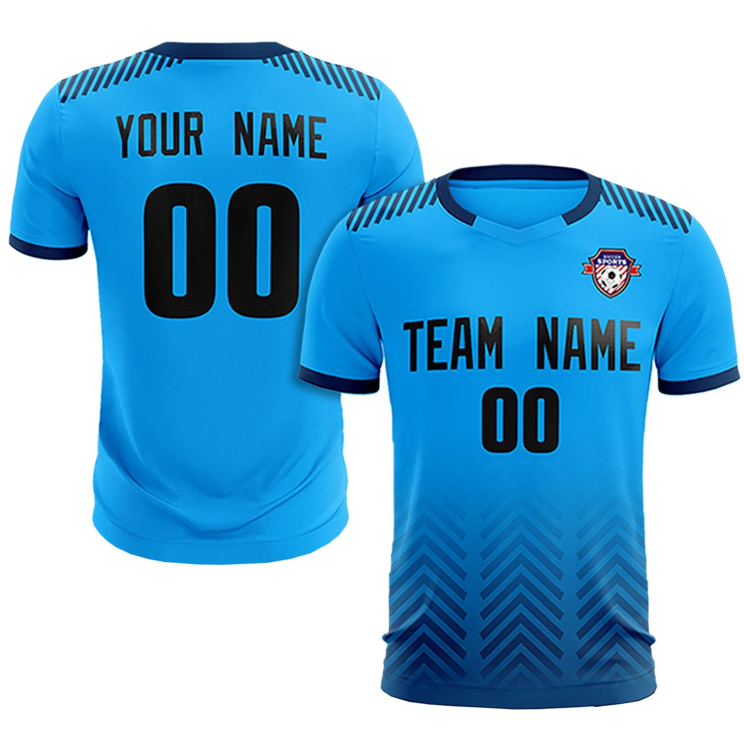 Custom Powder Blue Navy Printing Sportswear Soccer Sets Jersey