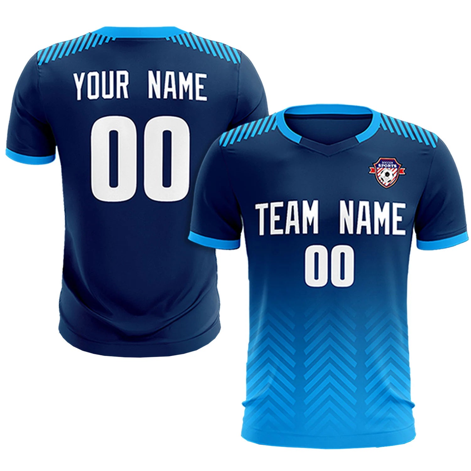 Custom Navy Powder Blue Printing Sportswear Soccer Sets Jersey