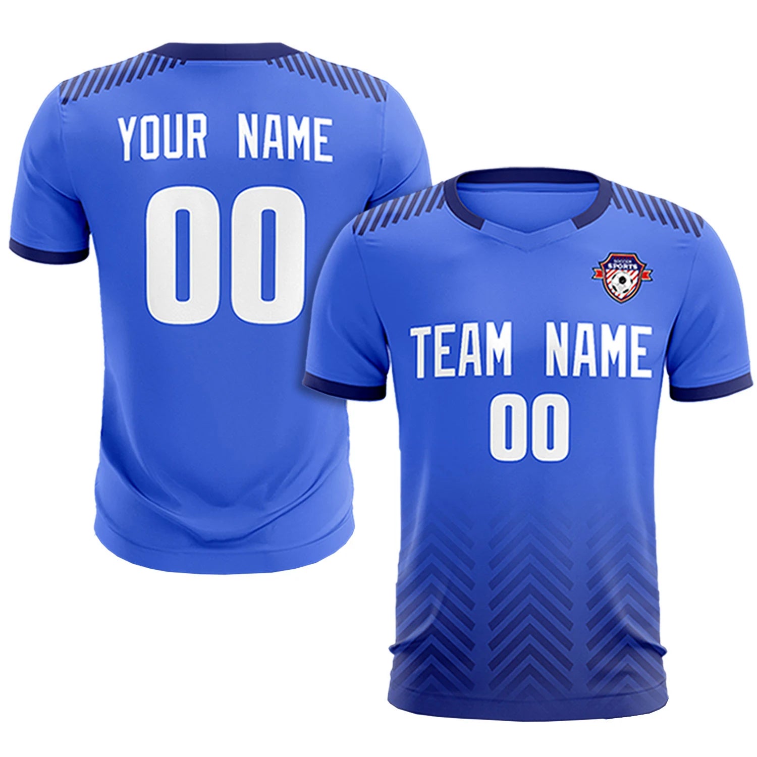 Custom Light Blue Navy Printing Sportswear Soccer Sets Jersey