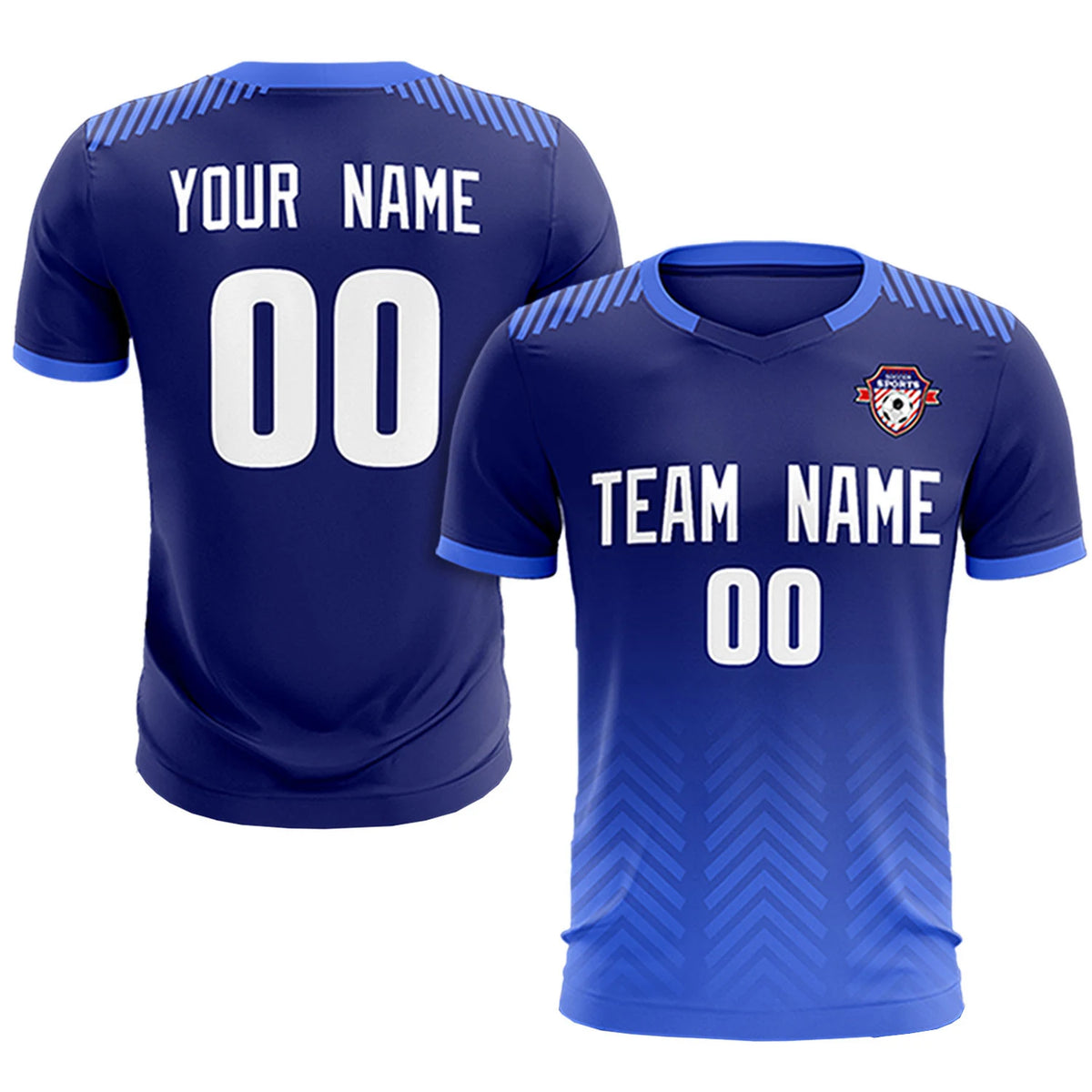 Custom Navy Light Blue Printing Sportswear Soccer Sets Jersey
