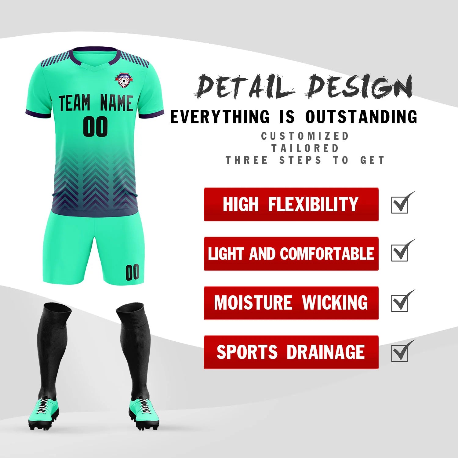 Custom Bright Green Purple Printing Sportswear Soccer Sets Jersey