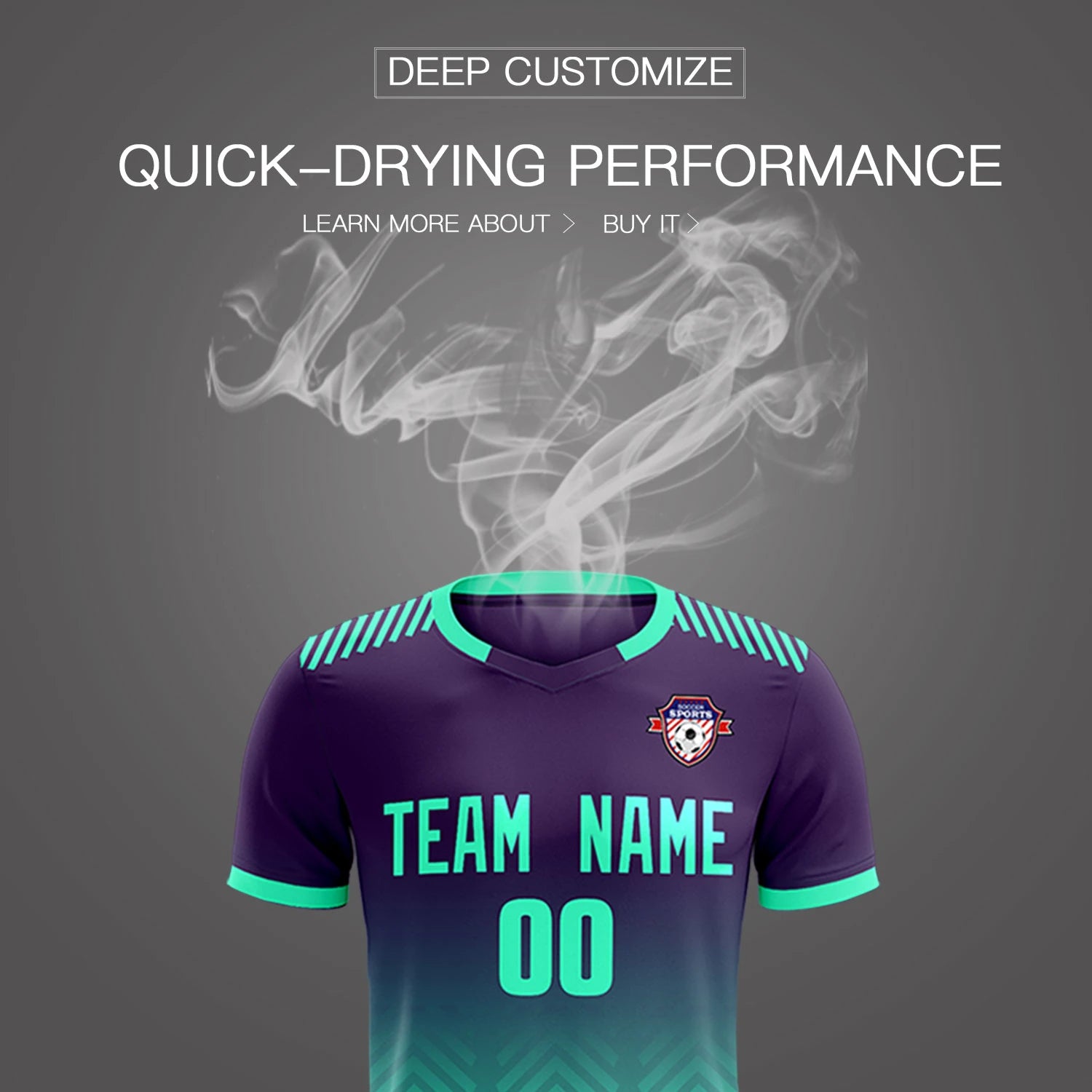 Custom Purple Bright Green Printing Sportswear Soccer Sets Jersey