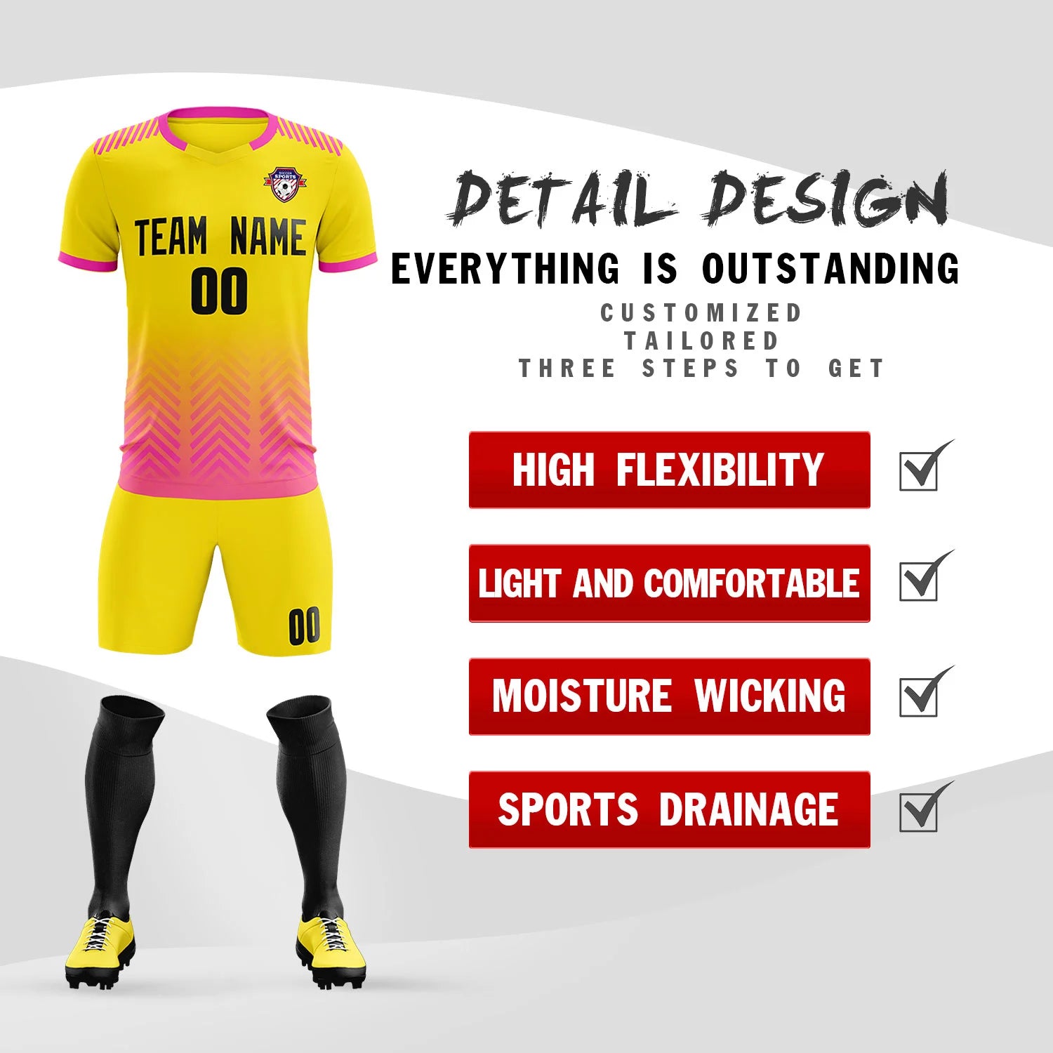 Custom Gold01 Pink Printing Sportswear Soccer Sets Jersey