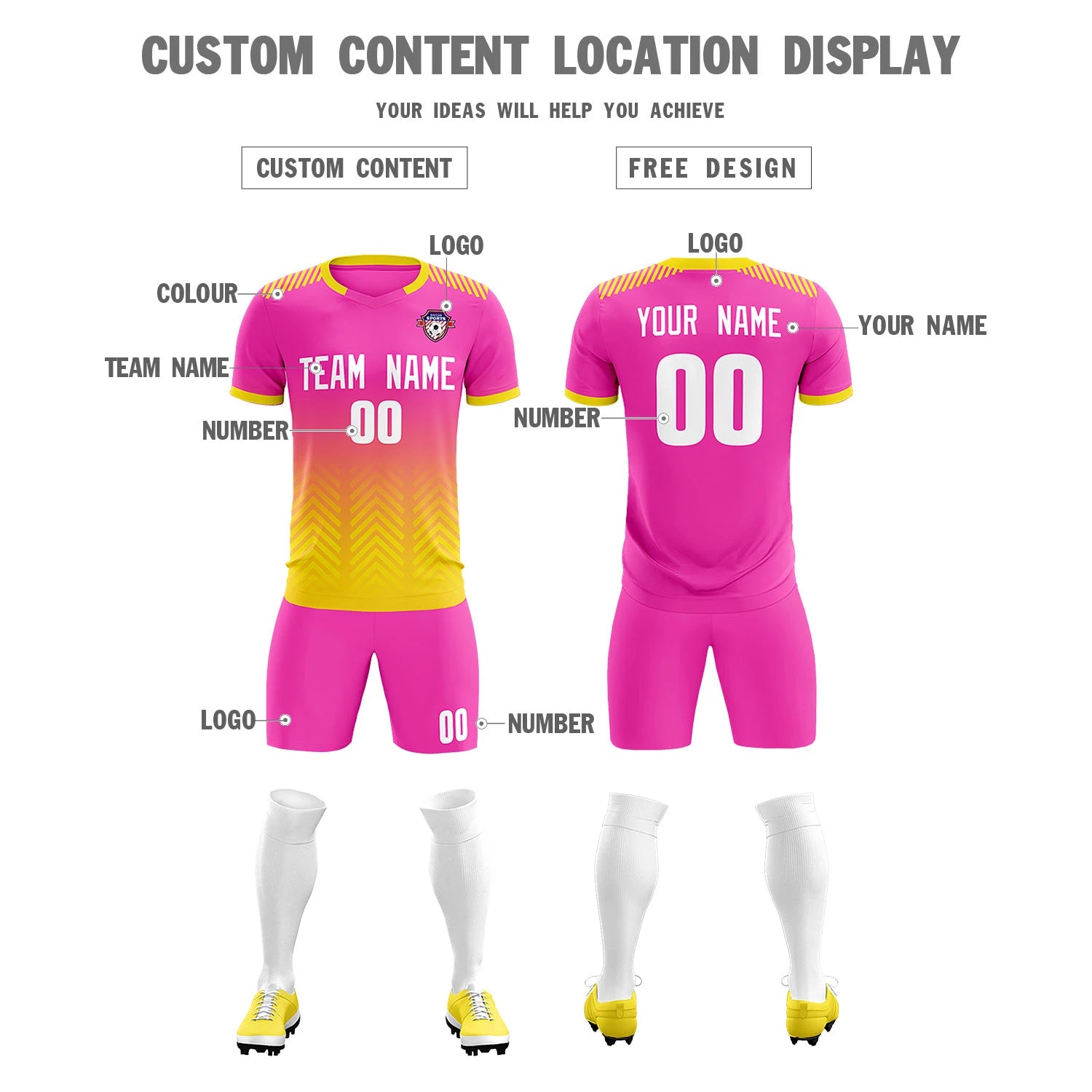 Custom Pink Gold01 Printing Sportswear Soccer Sets Jersey