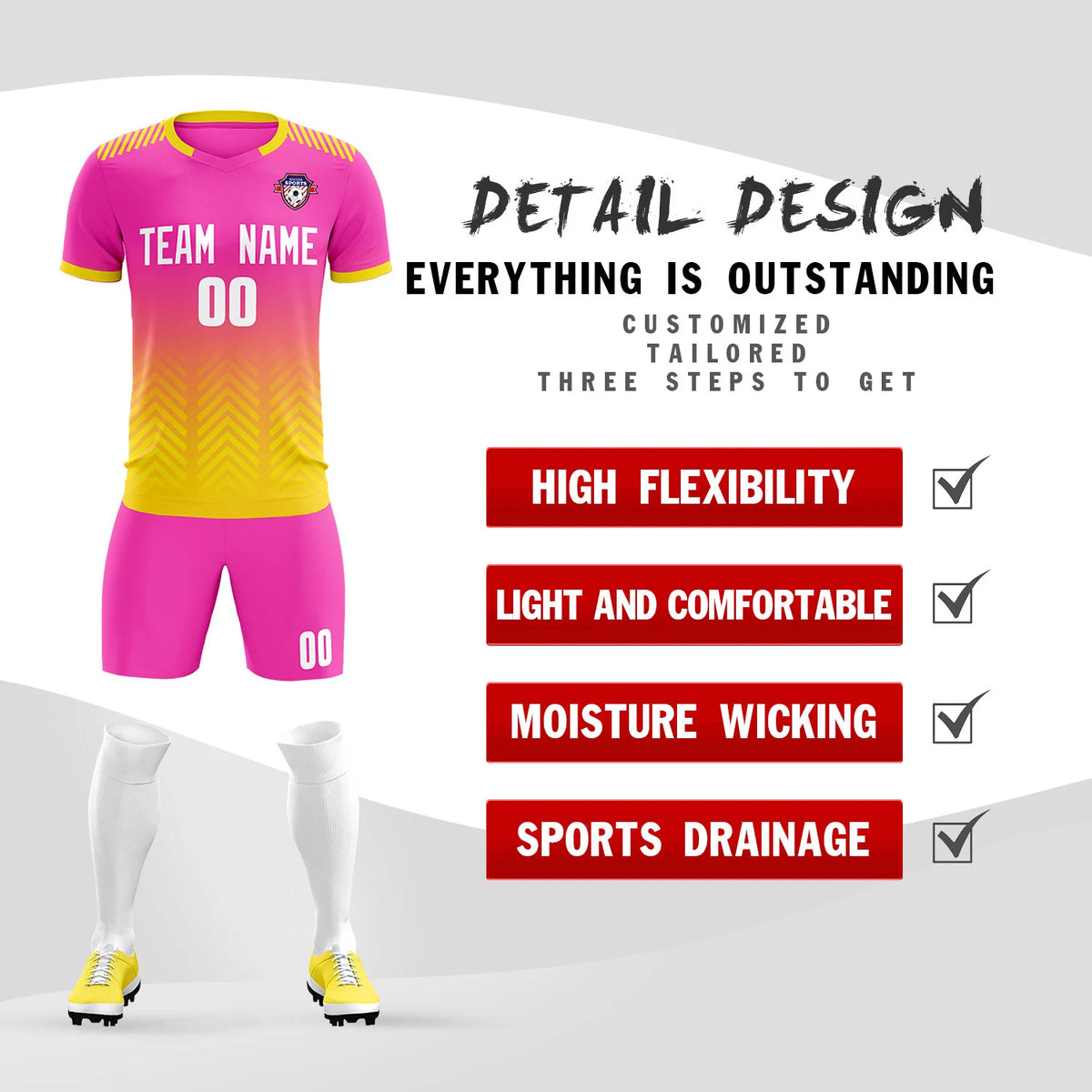 Custom Pink Gold01 Printing Sportswear Soccer Sets Jersey