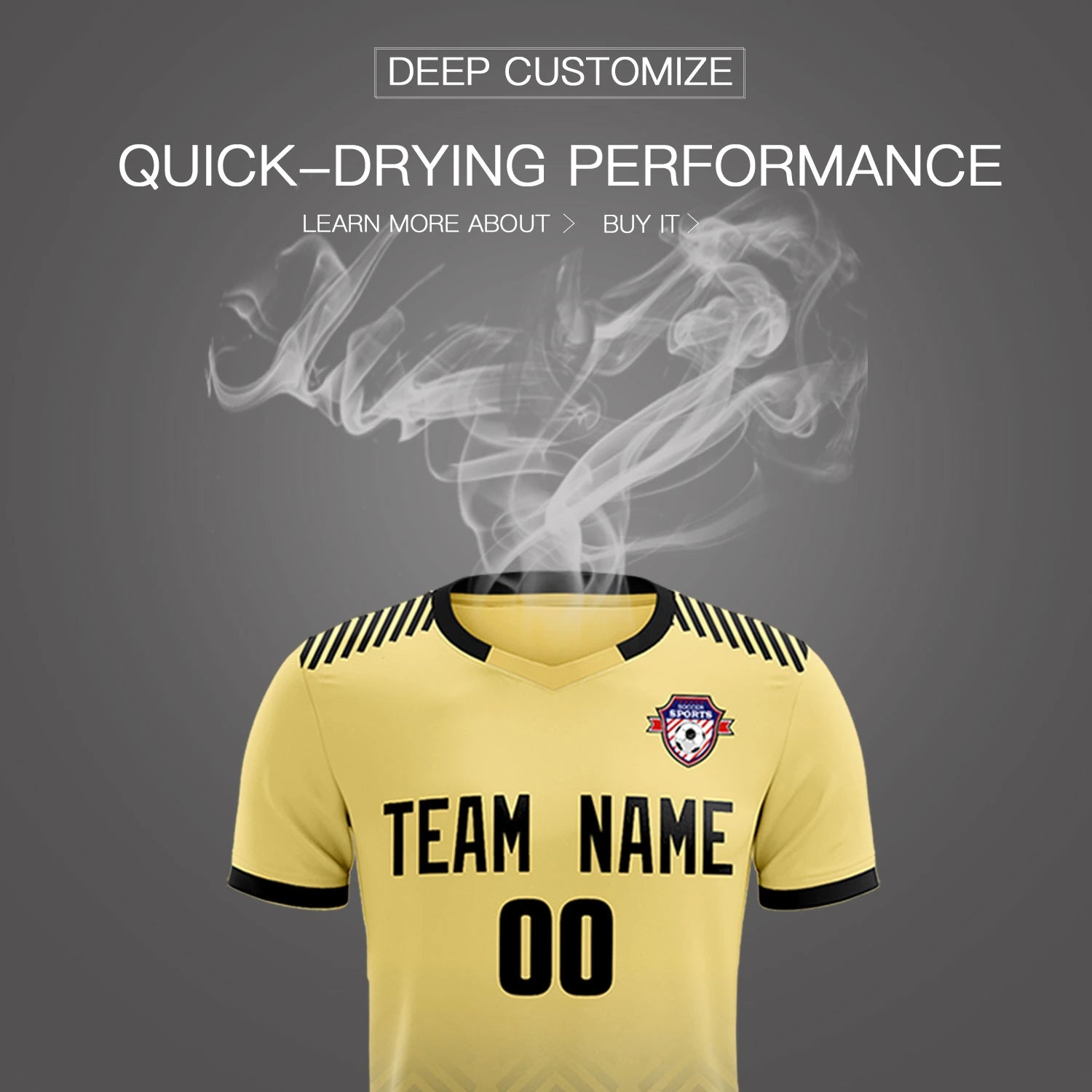 Custom Khaki Black Printing Sportswear Soccer Sets Jersey