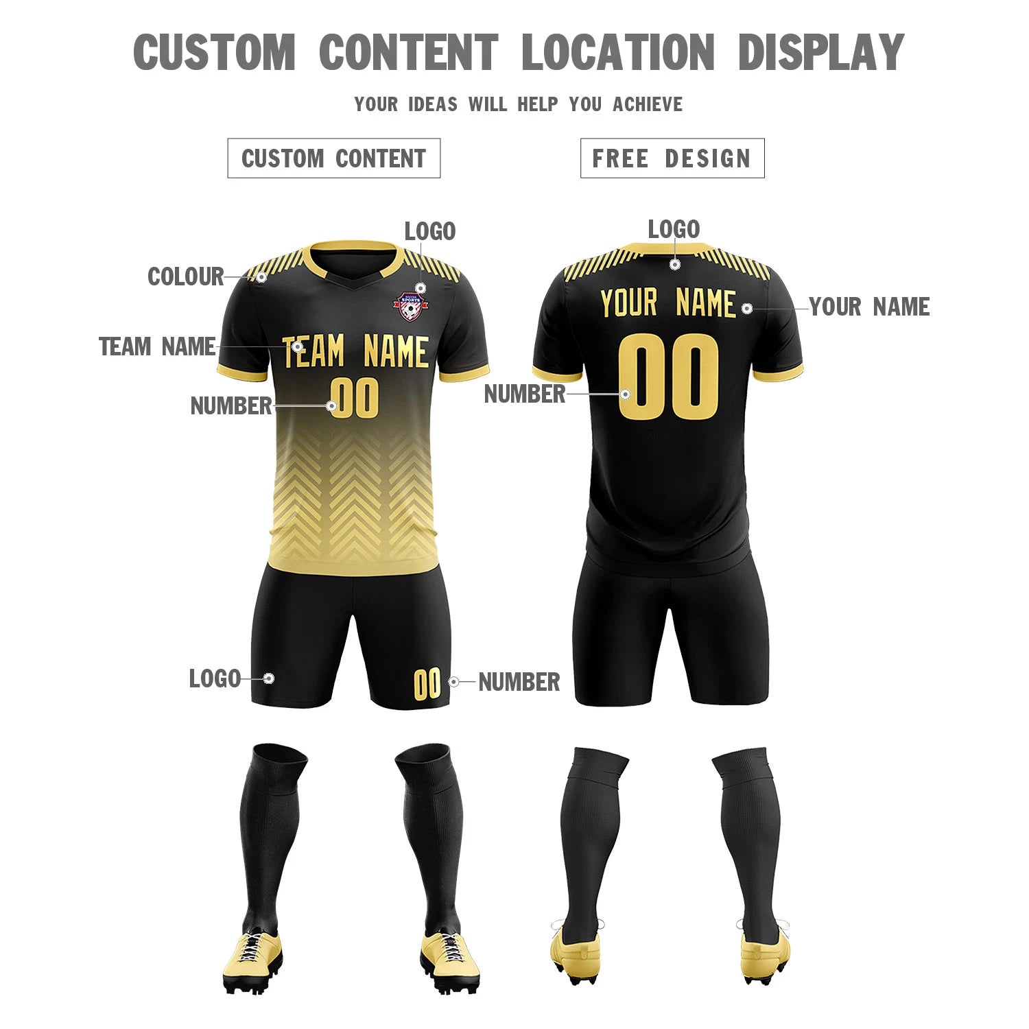 Custom Black Khaki Printing Sportswear Soccer Sets Jersey