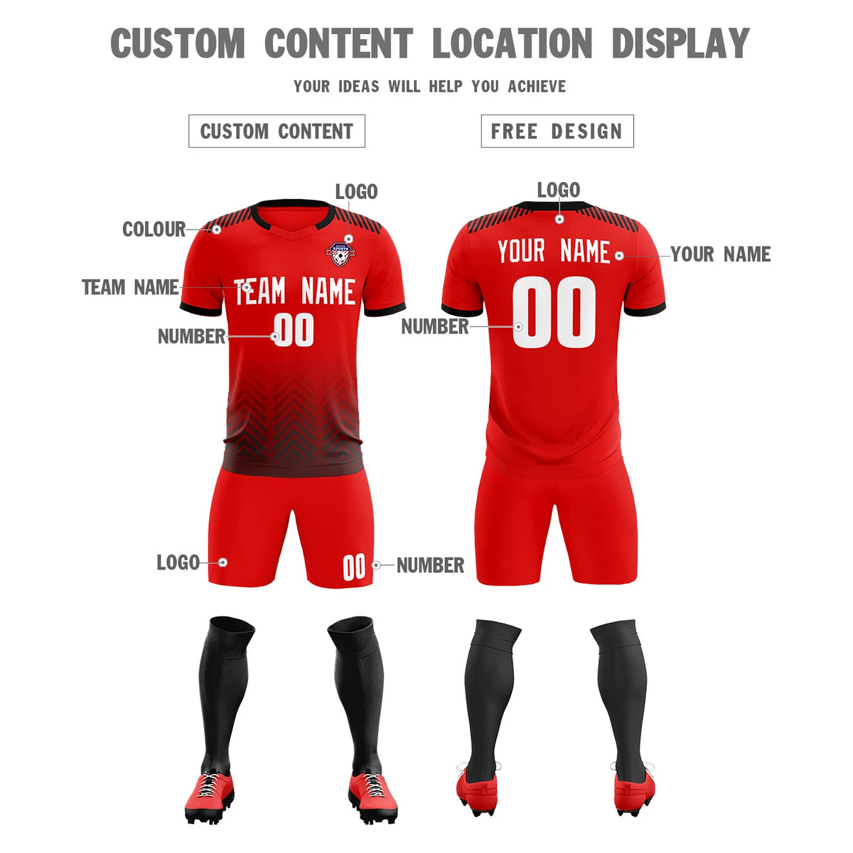 Custom Red Black Printing Sportswear Soccer Sets Jersey