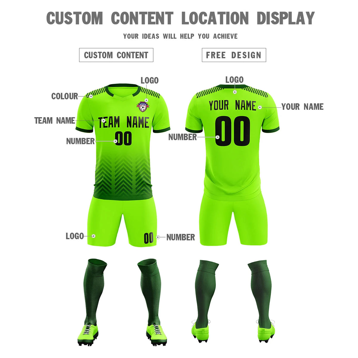 Custom Neon Green Green Printing Sportswear Soccer Sets Jersey