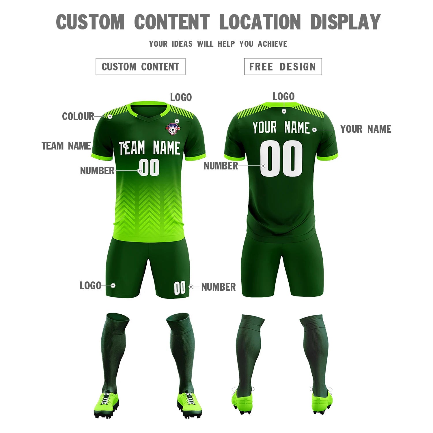 Custom Green Neon Green Printing Sportswear Soccer Sets Jersey