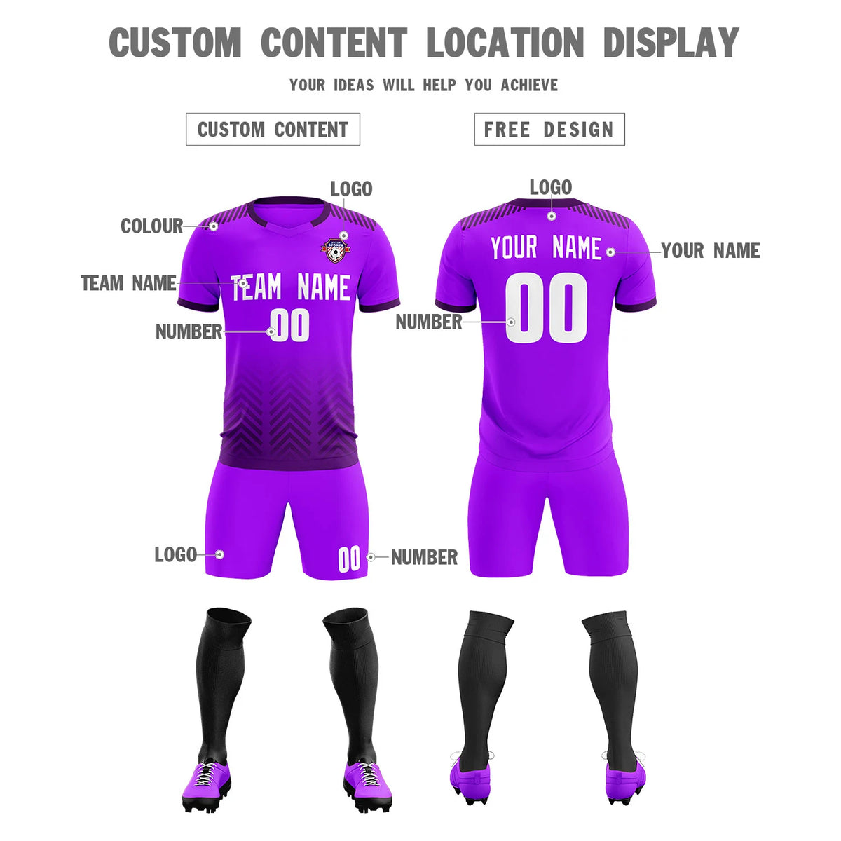 Custom Purple Dark Purple Printing Sportswear Soccer Sets Jersey