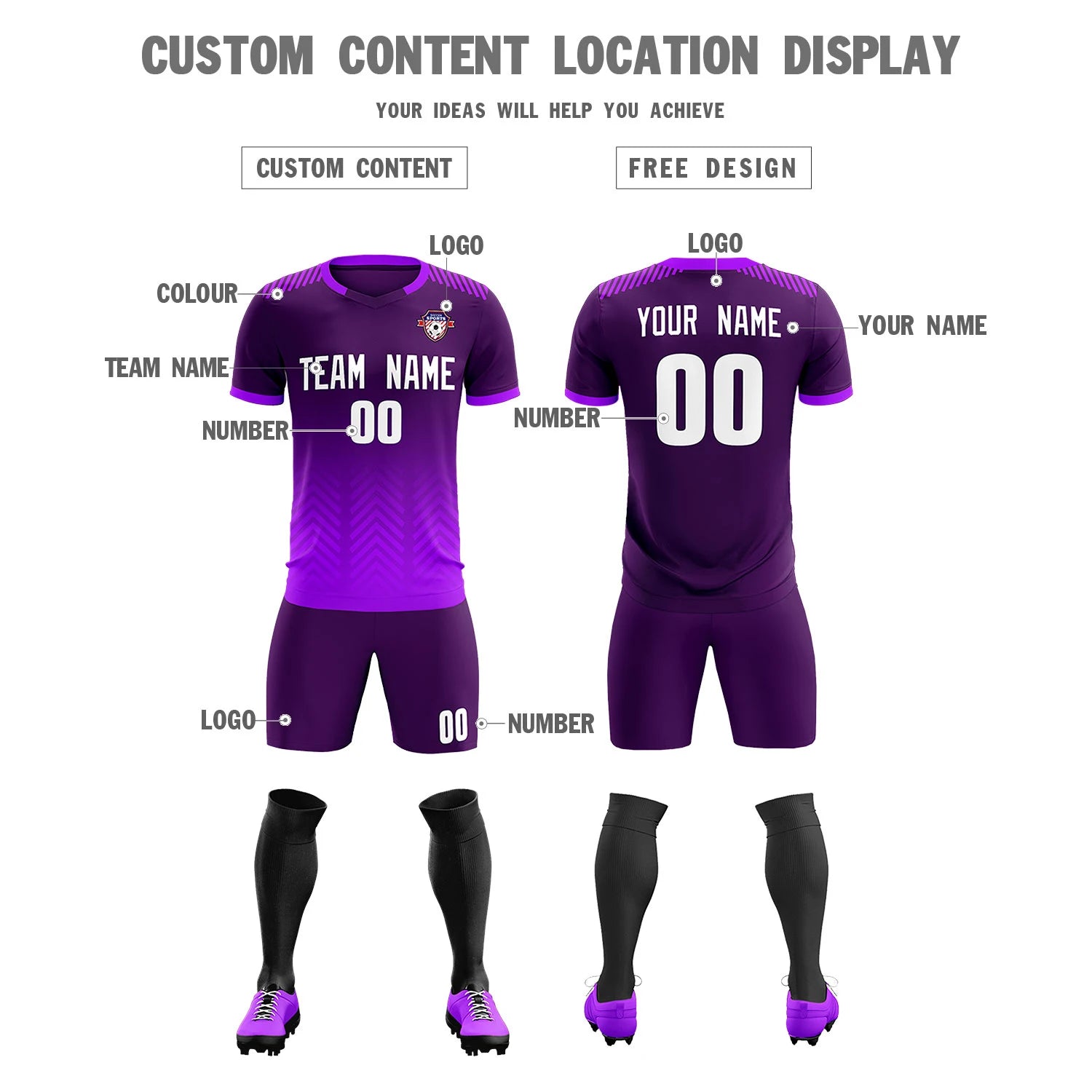 Custom Dark Purple Purple Printing Sportswear Soccer Sets Jersey