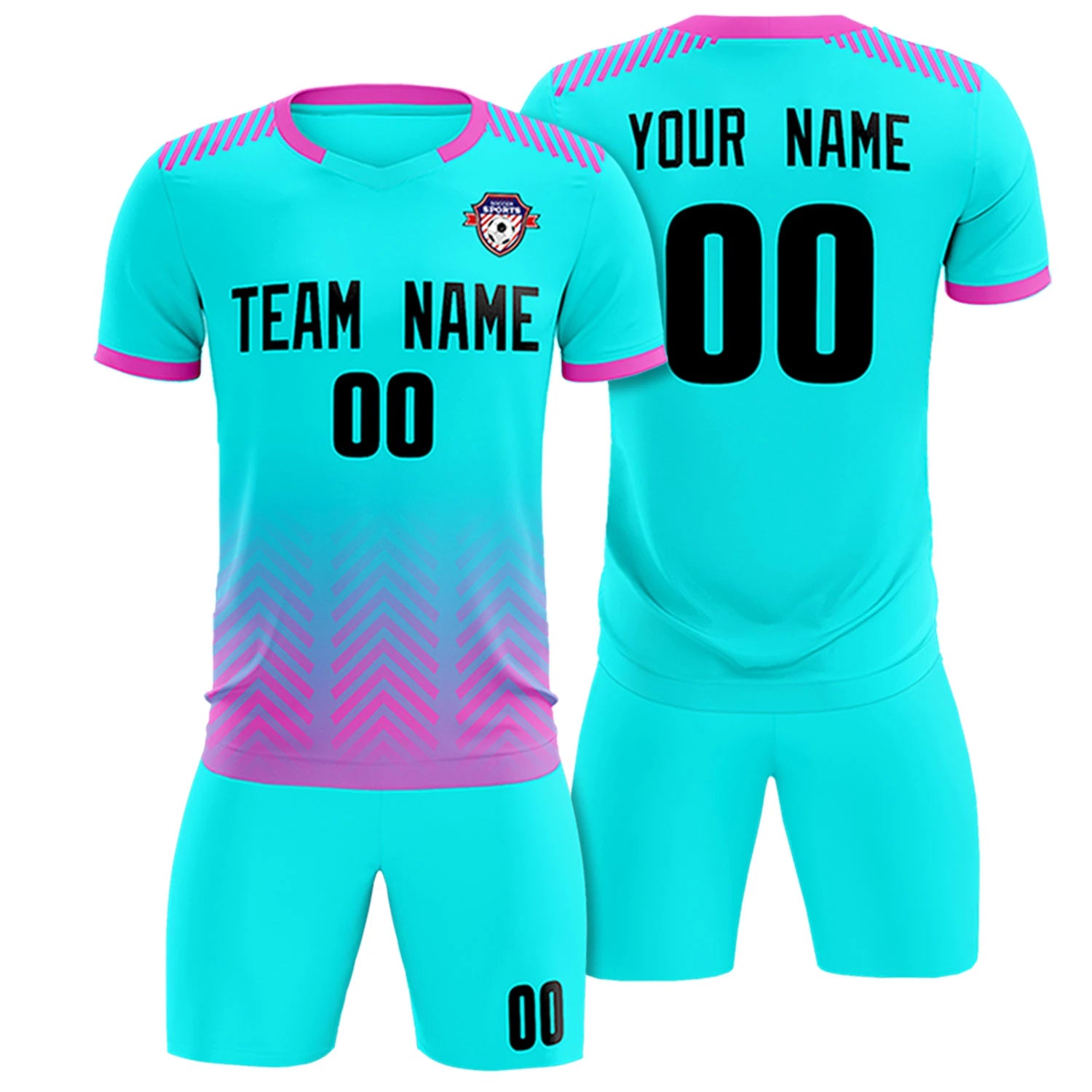 Custom Sky Blue Pink Printing Sportswear Soccer Sets Jersey