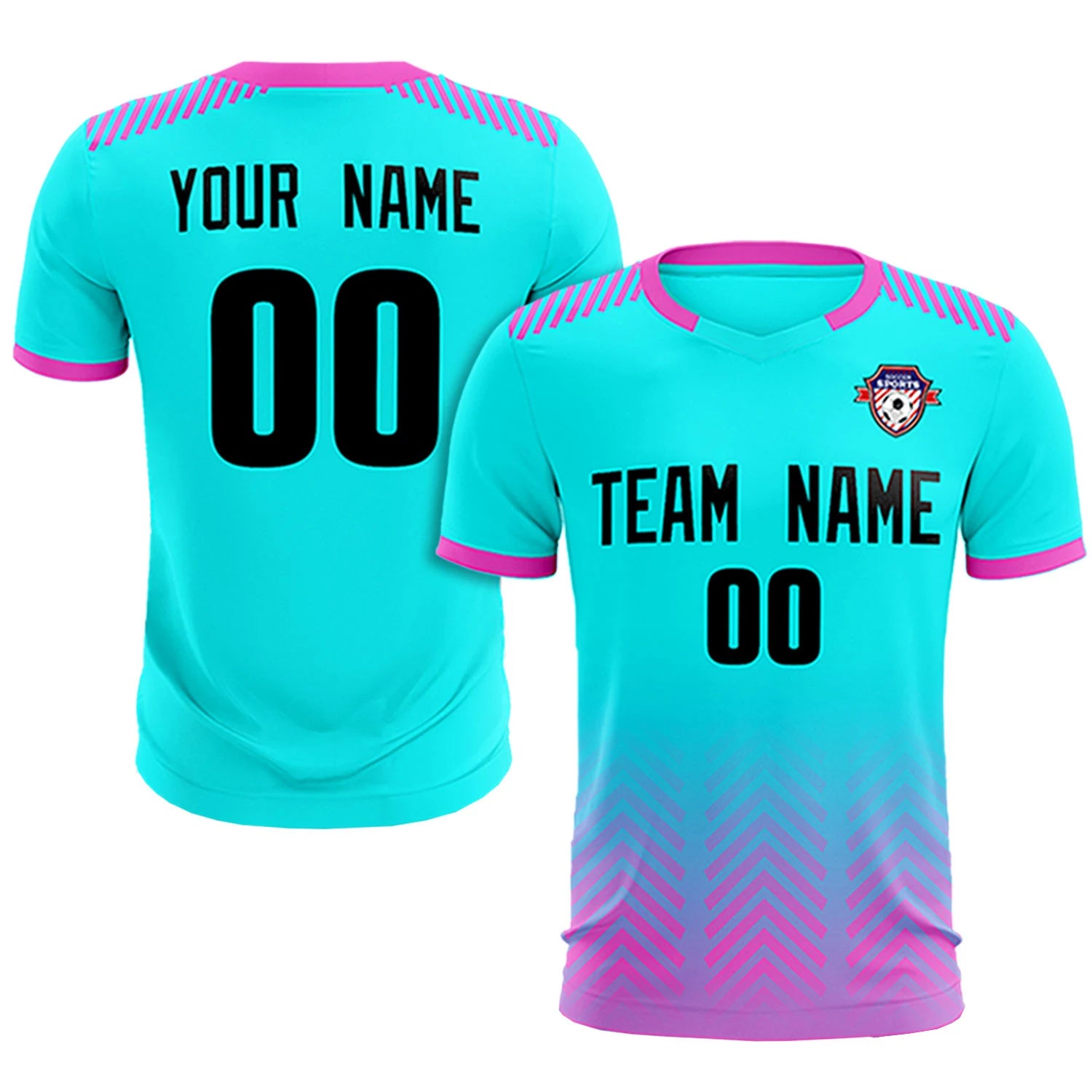 Custom Sky Blue Pink Printing Sportswear Soccer Sets Jersey