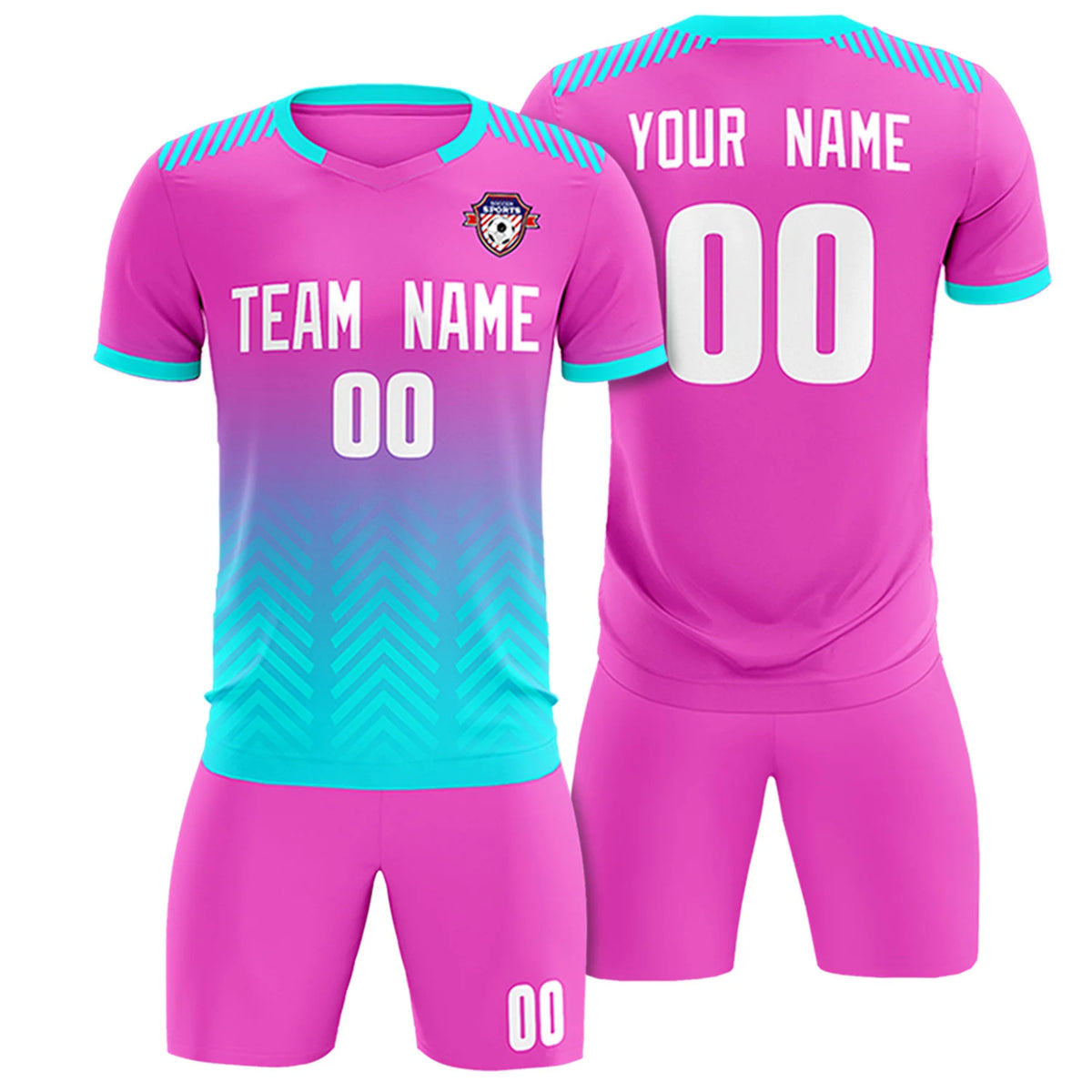 Custom Pink Sky Blue Printing Sportswear Soccer Sets Jersey