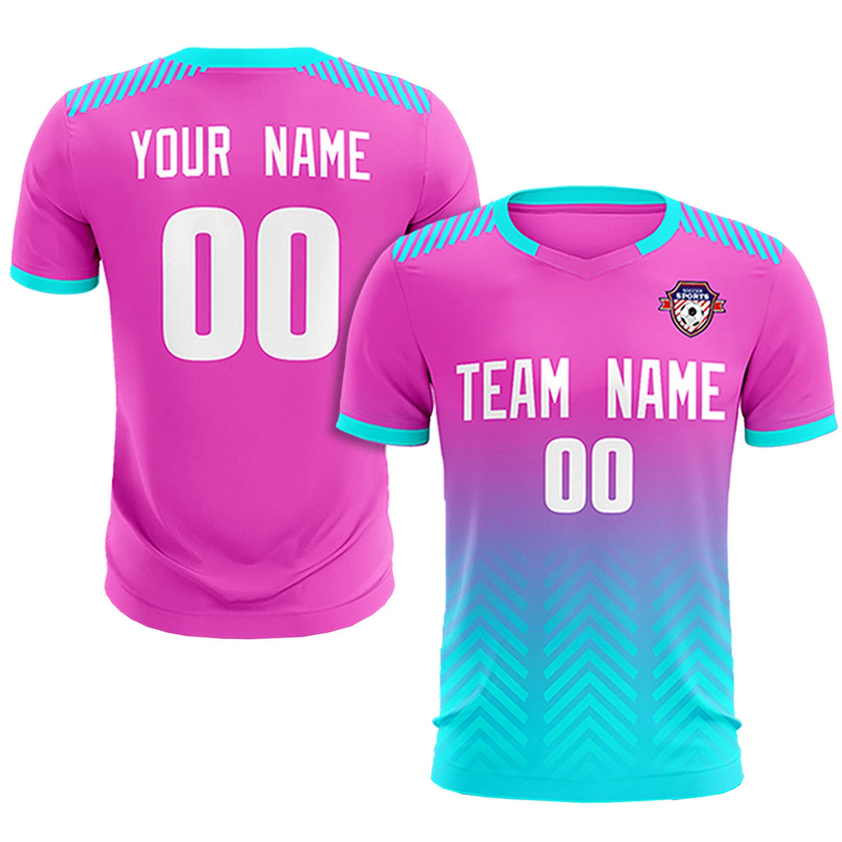 Custom Pink Sky Blue Printing Sportswear Soccer Sets Jersey
