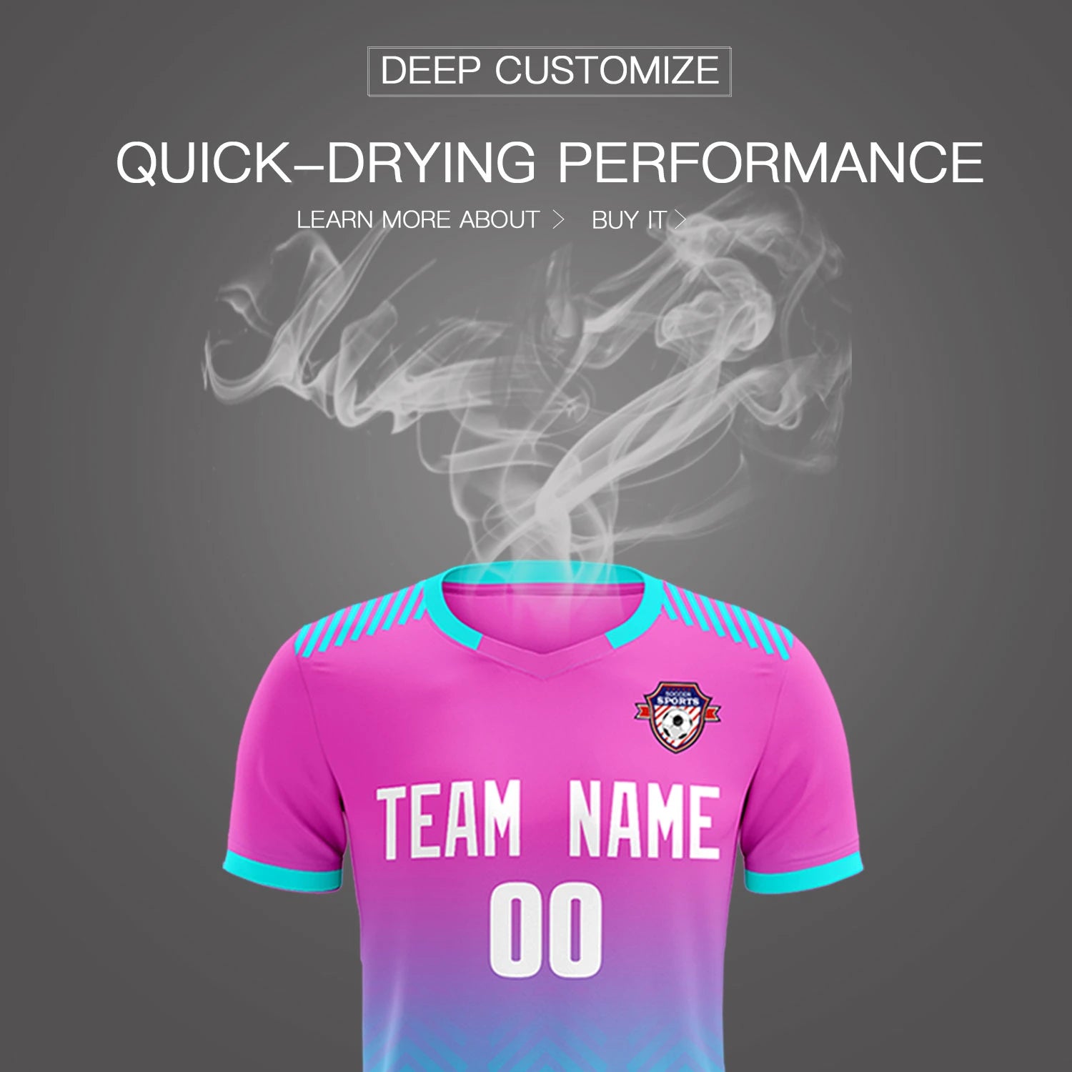 Custom Pink Sky Blue Printing Sportswear Soccer Sets Jersey