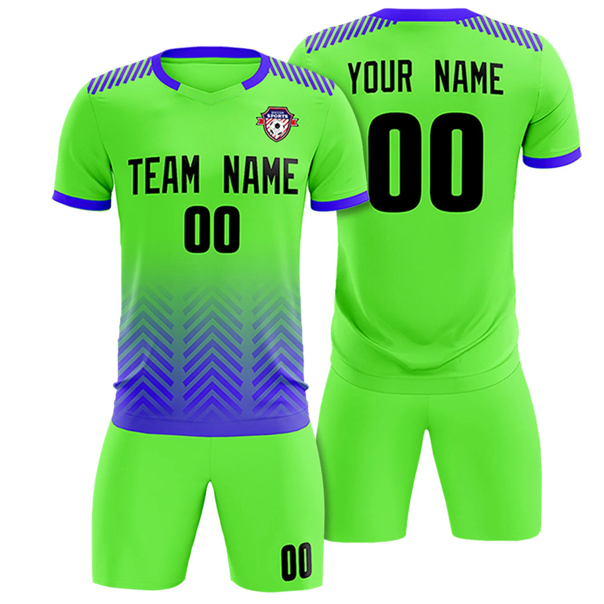 Custom Neon Green Royal Blue Printing Sportswear Soccer Sets Jersey