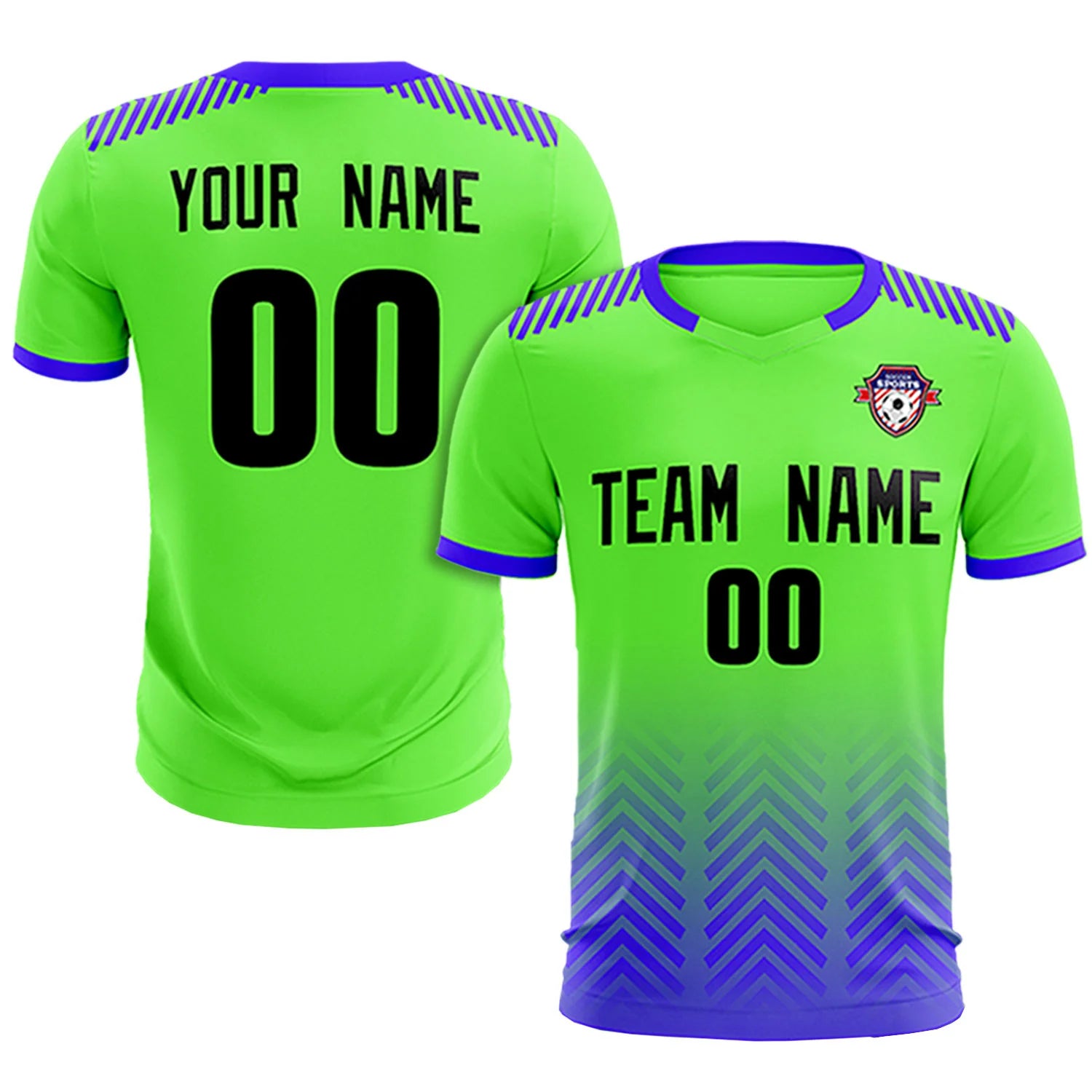 Custom Neon Green Royal Blue Printing Sportswear Soccer Sets Jersey