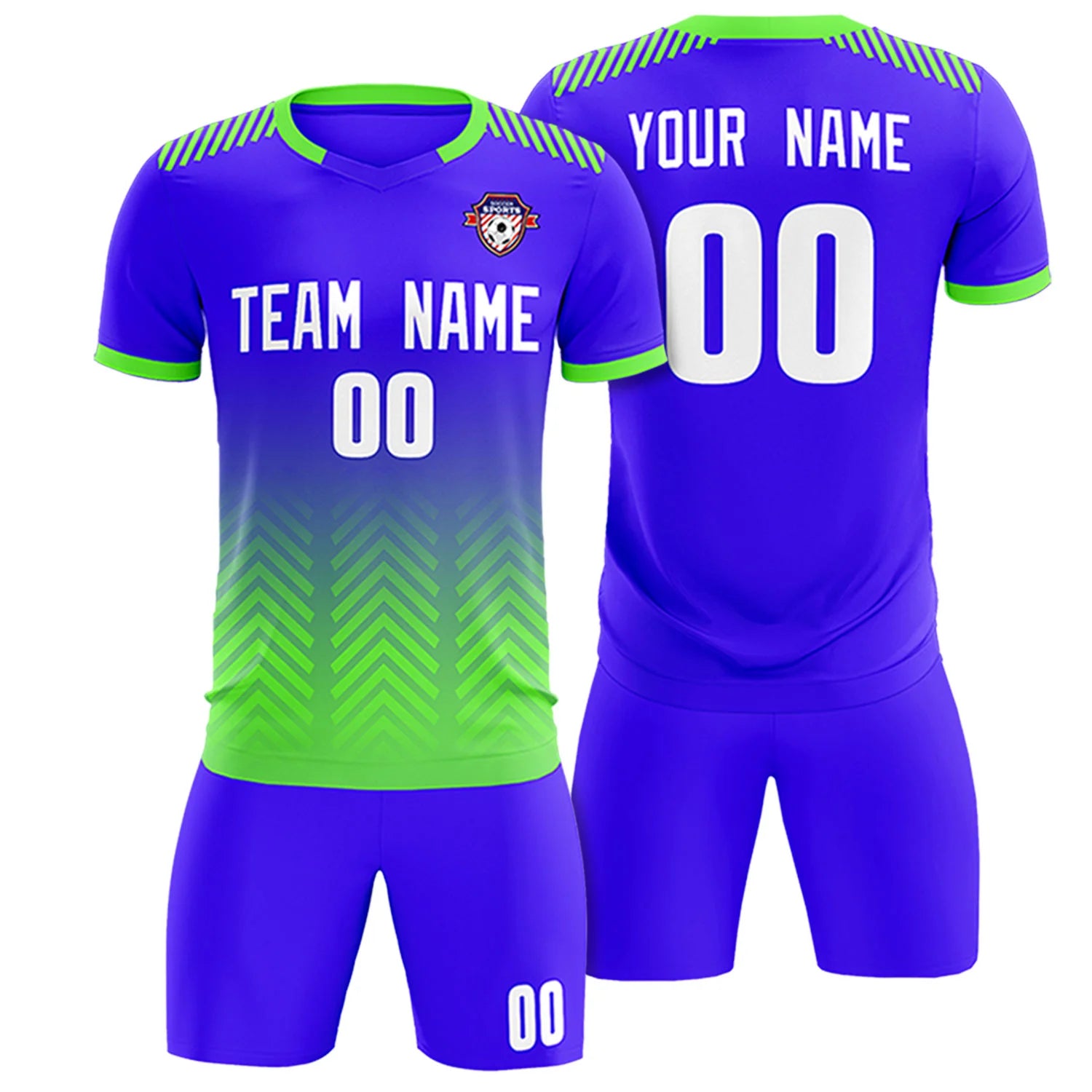 Custom Royal Blue Neon Green Printing Sportswear Soccer Sets Jersey