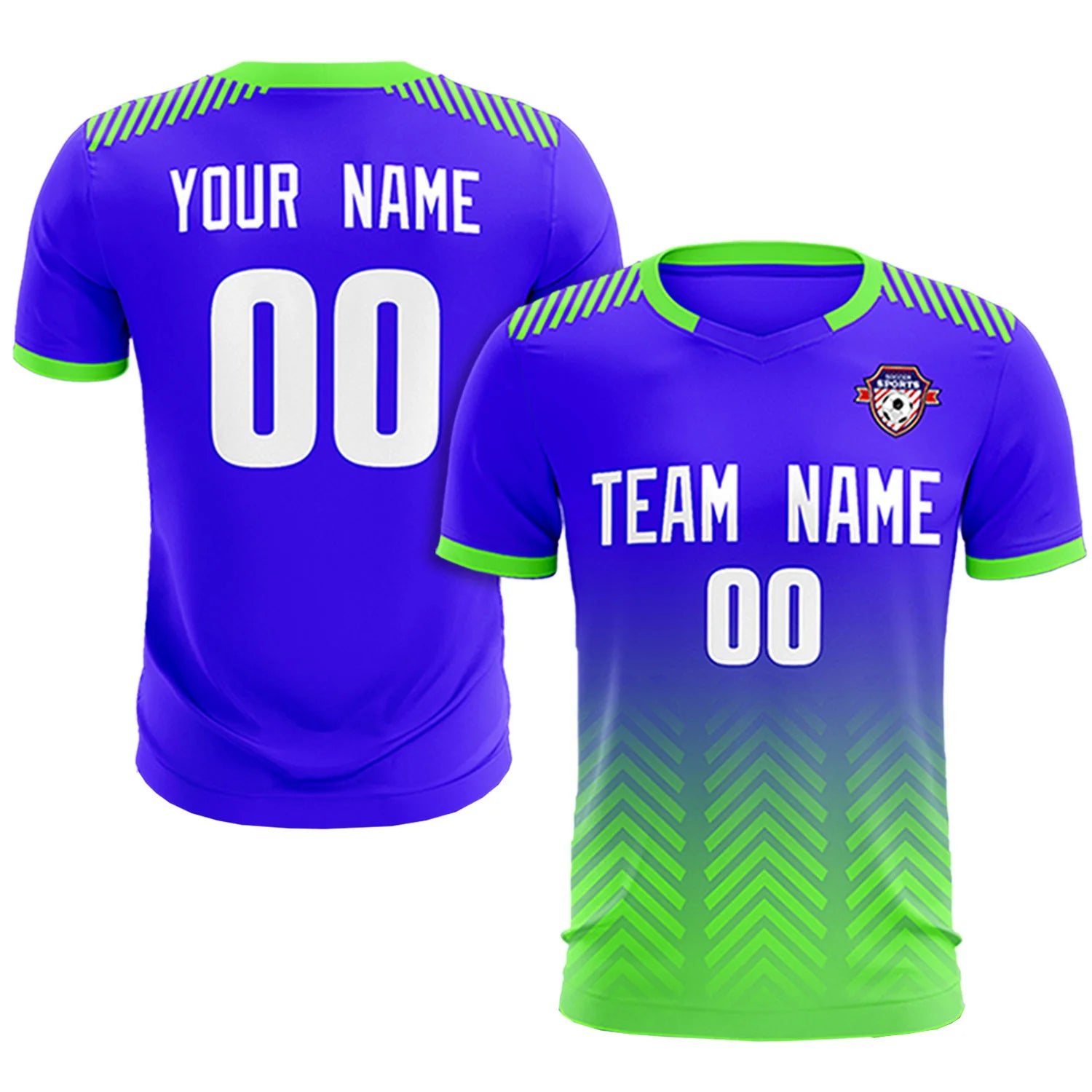 Custom Royal Blue Neon Green Printing Sportswear Soccer Sets Jersey