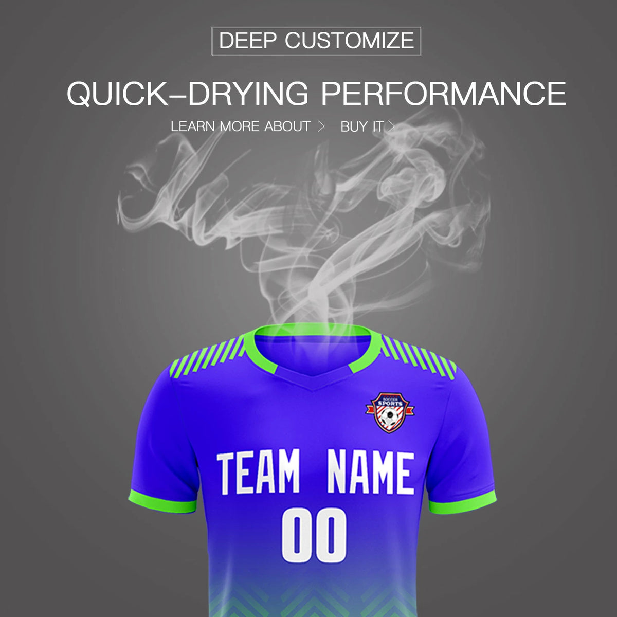 Custom Royal Blue Neon Green Printing Sportswear Soccer Sets Jersey
