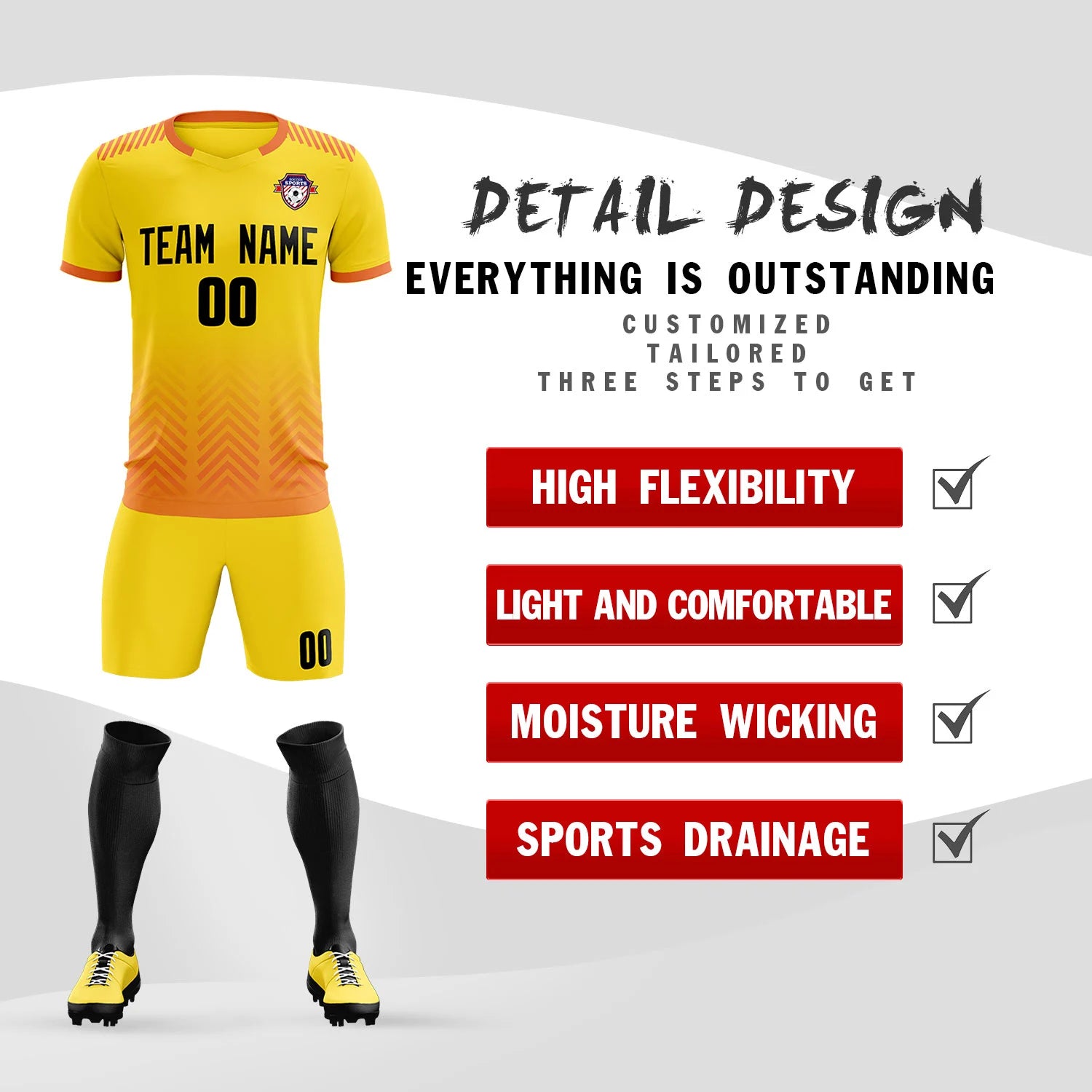 Custom Gold01 Orange Printing Sportswear Soccer Sets Jersey