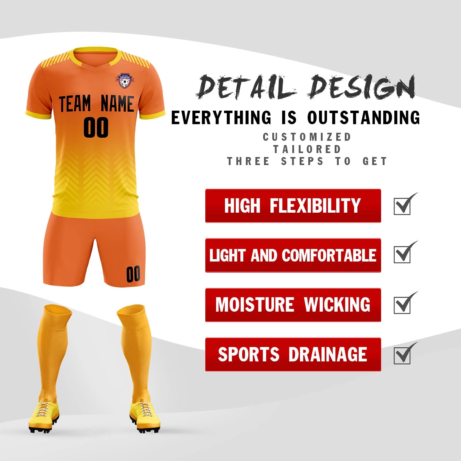 Custom Orange Gold01 Printing Sportswear Soccer Sets Jersey