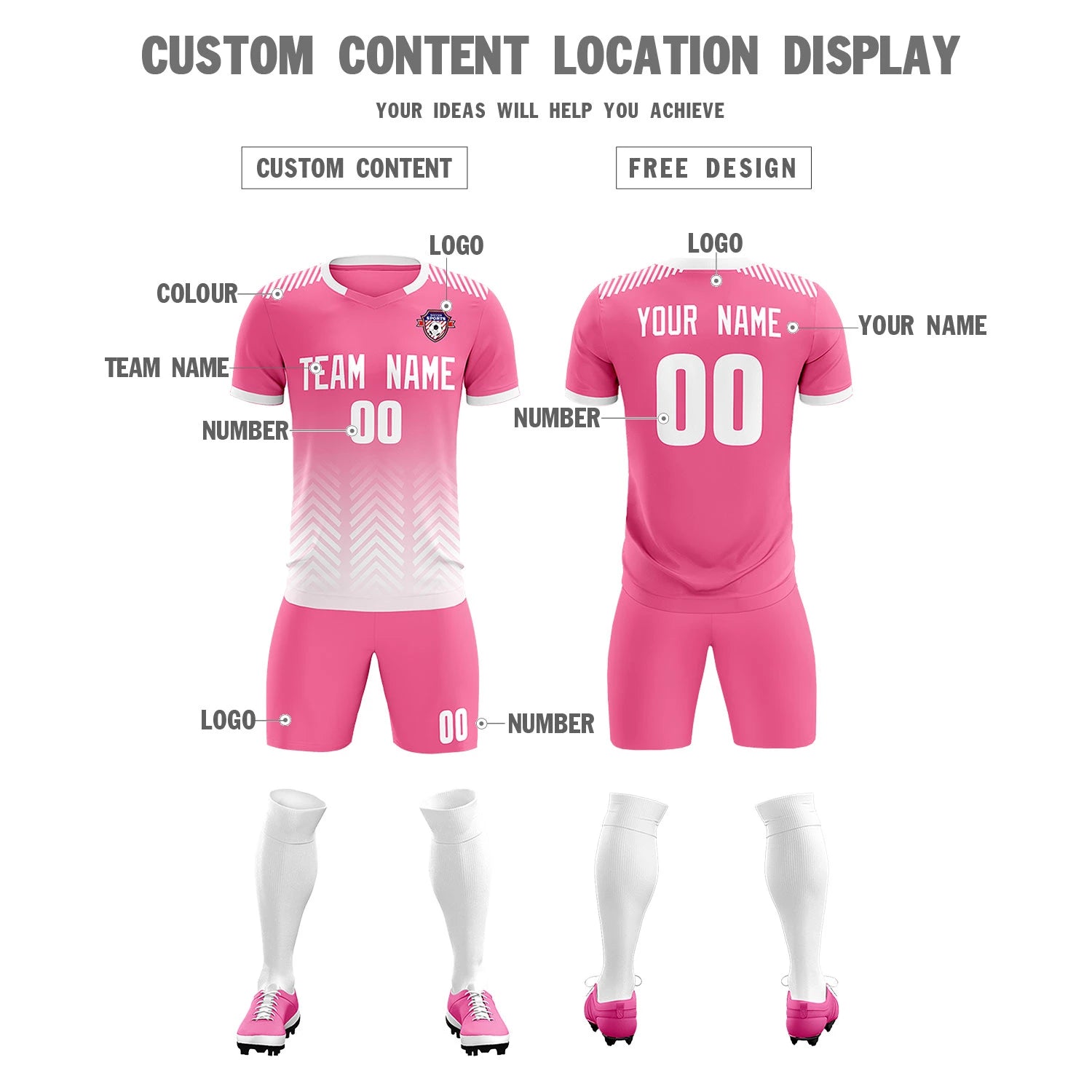 Custom Pink White Printing Sportswear Soccer Sets Jersey