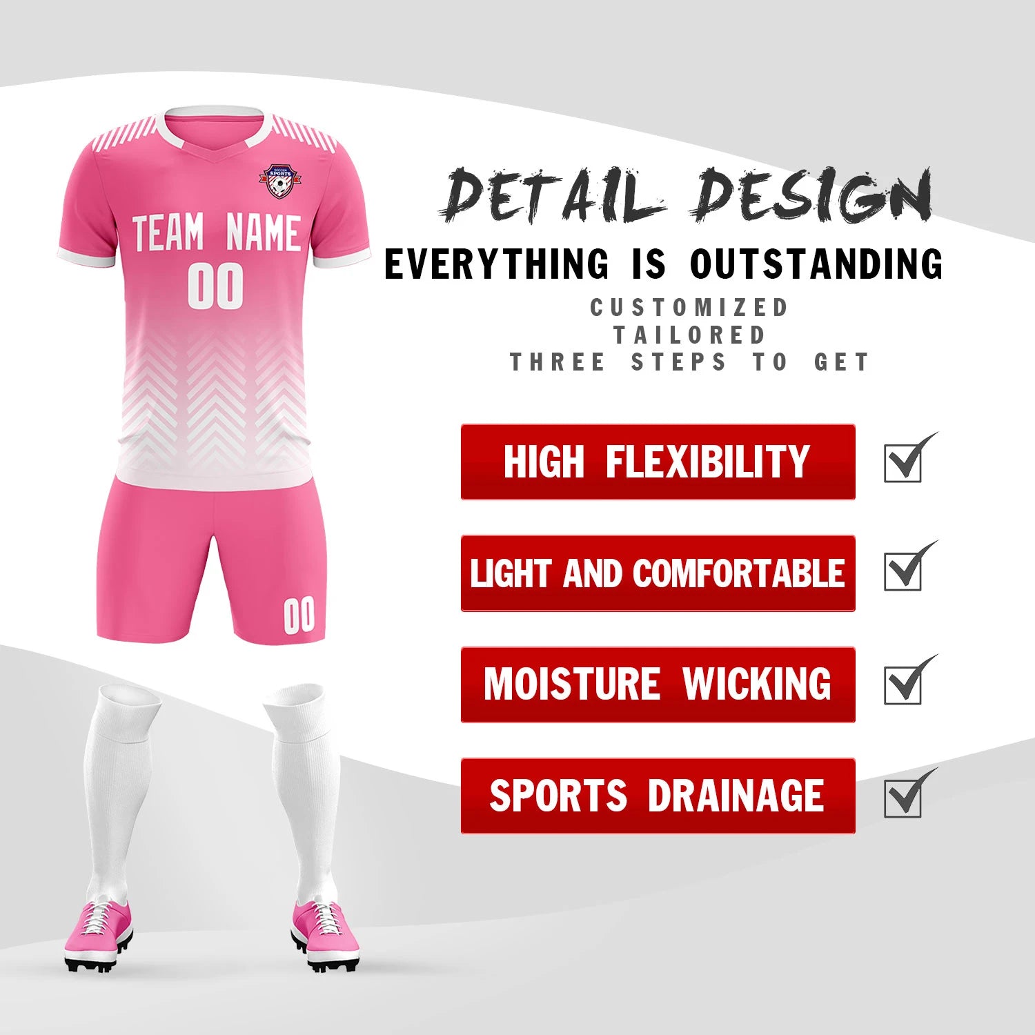 Custom Pink White Printing Sportswear Soccer Sets Jersey