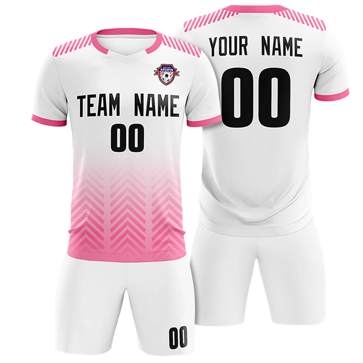 Custom White Pink Printing Sportswear Soccer Sets Jersey