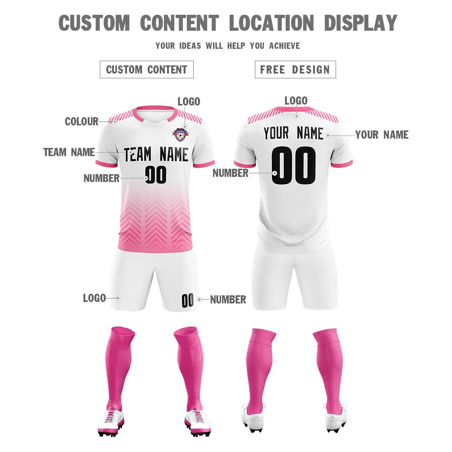 Custom White Pink Printing Sportswear Soccer Sets Jersey