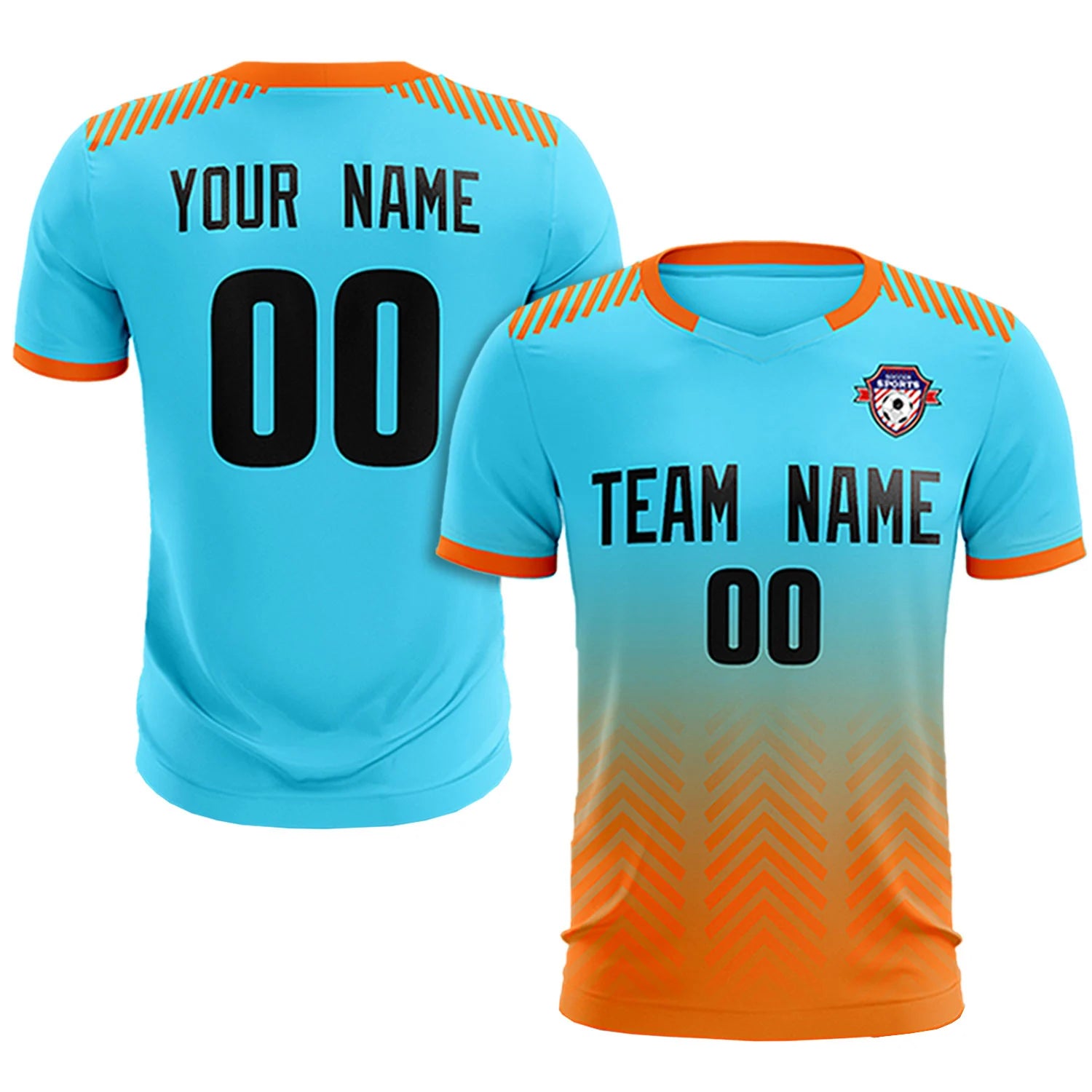 Custom Sky Blue Orange Printing Sportswear Soccer Sets Jersey