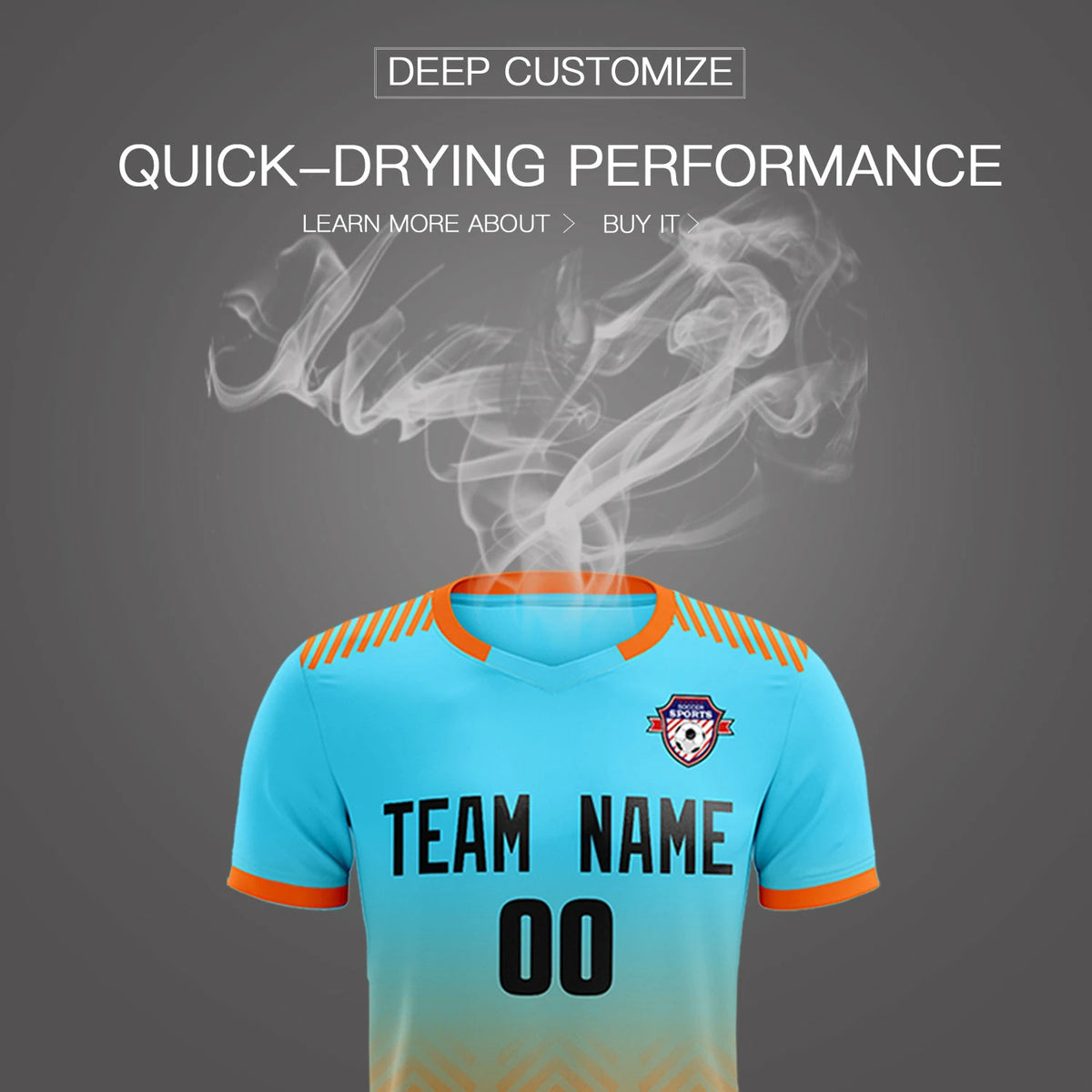 Custom Sky Blue Orange Printing Sportswear Soccer Sets Jersey