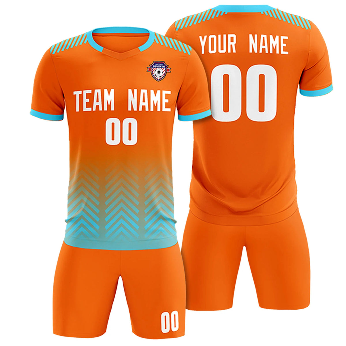Custom Orange Sky Blue Printing Sportswear Soccer Sets Jersey